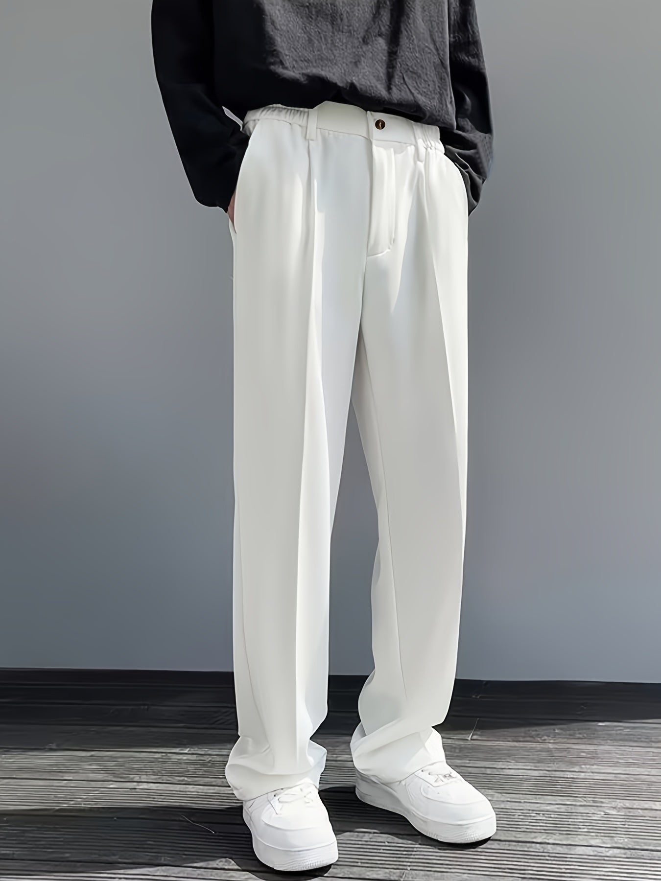 vlovelaw Men's Stylish Loose Solid Pants With Pockets, Casual Breathable Comfy Trousers For City Walk Street Hanging Outdoor Activities