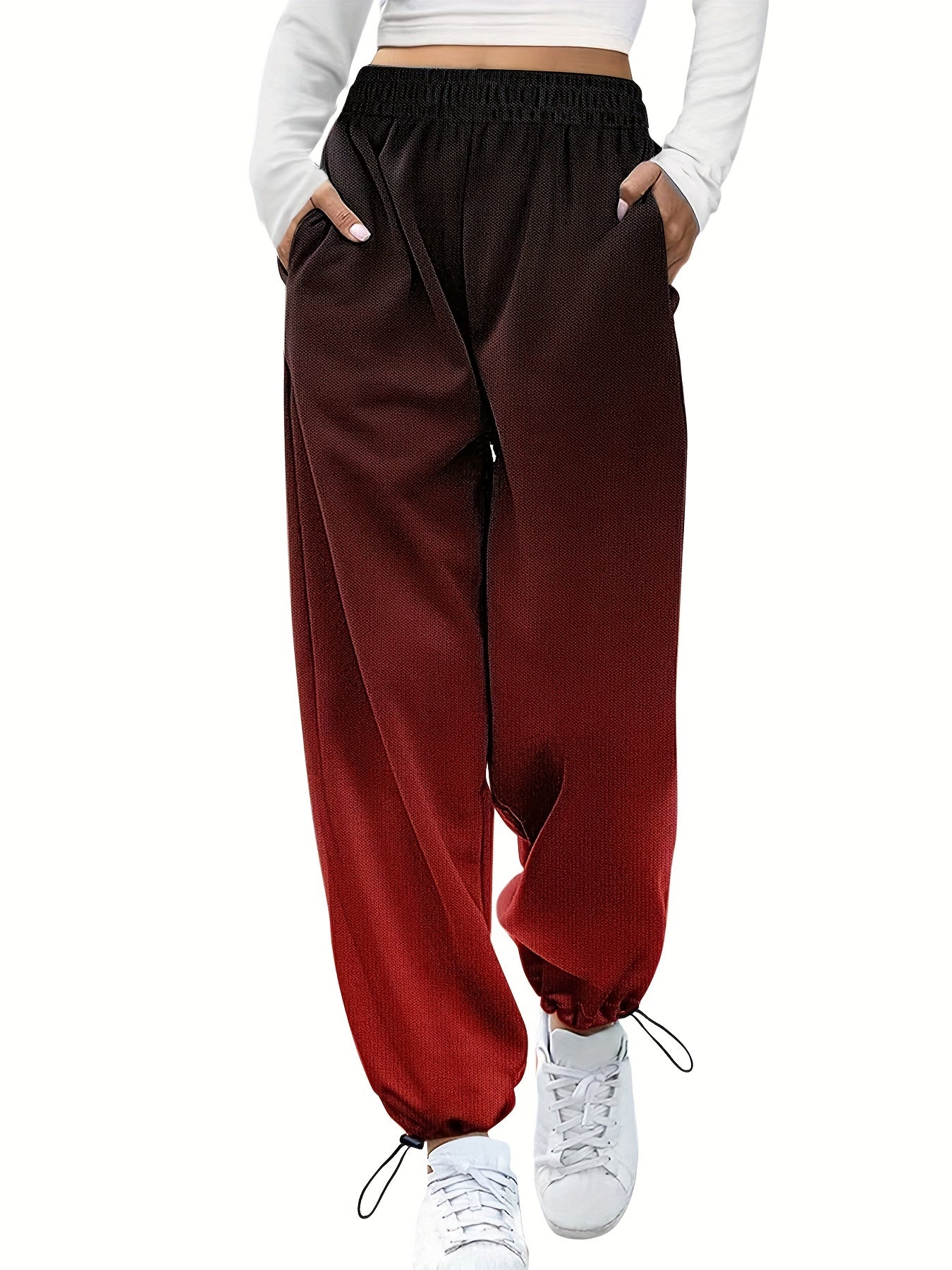 vlovelaw Ombre Slant Pocket Jogger, Casual Elastic Waist Pants For Fall & Winter, Women's Clothing