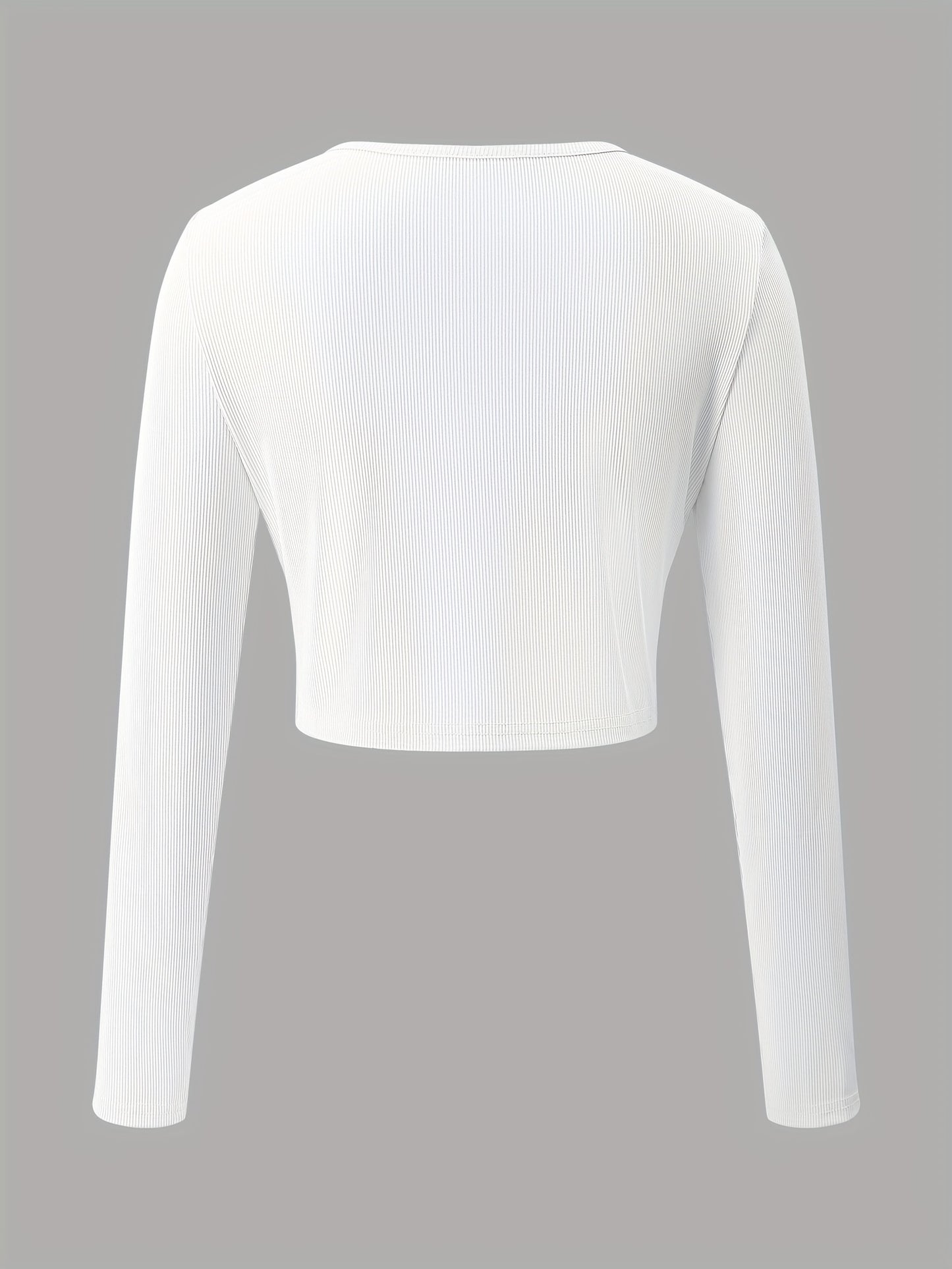 vlovelaw Ribbed Button Front Crop T-Shirt, Casual Long Sleeve Top For Spring & Fall, Women's Clothing