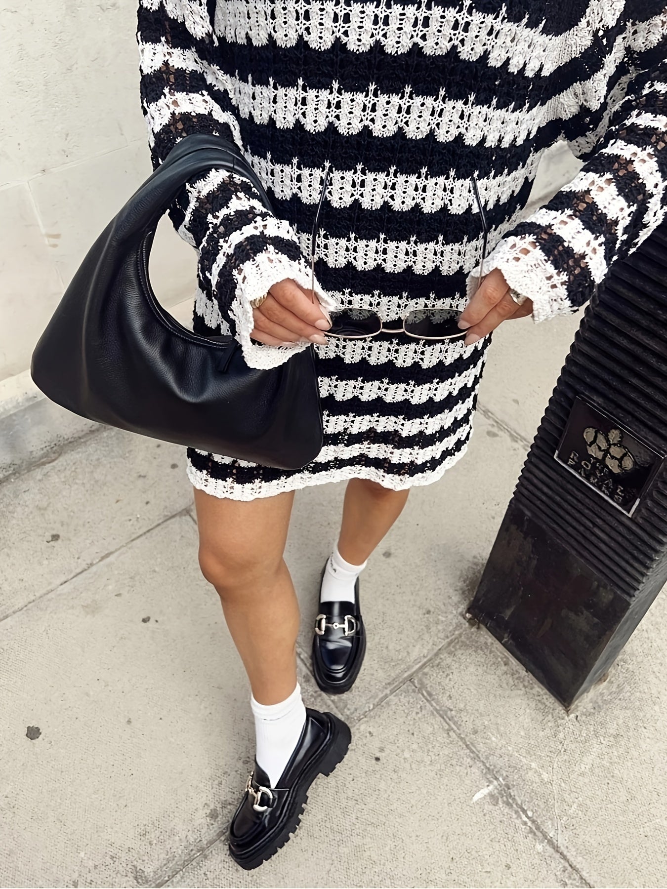 vlovelaw Striped Oversized Long Length Pullover Sweater, Casual Long Sleeve Sweater For Spring & Fall, Women's Clothing