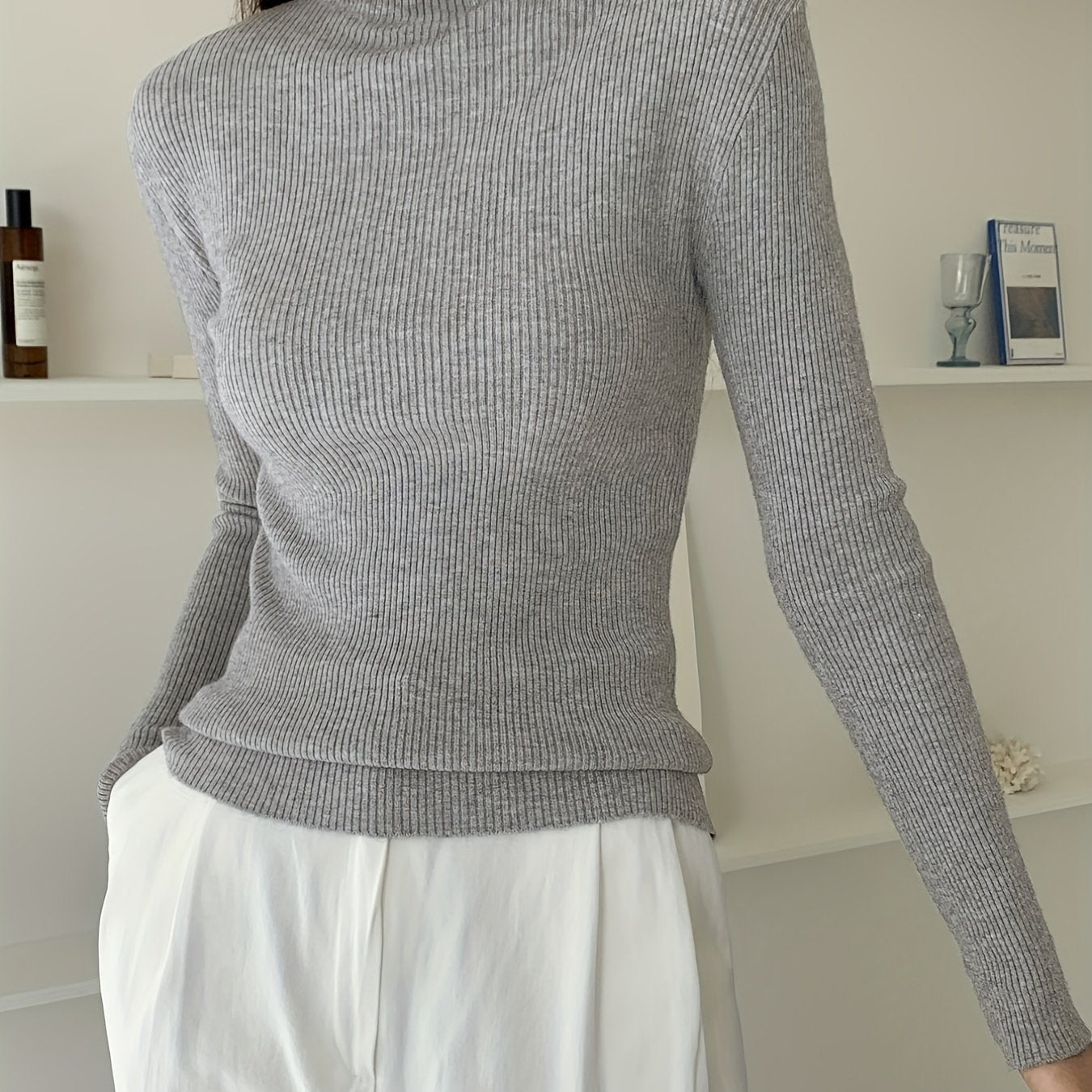 vlovelaw Women's Sweater Turtleneck Solid Ribbed Long Sleeve Slim Pullover Knit Tops