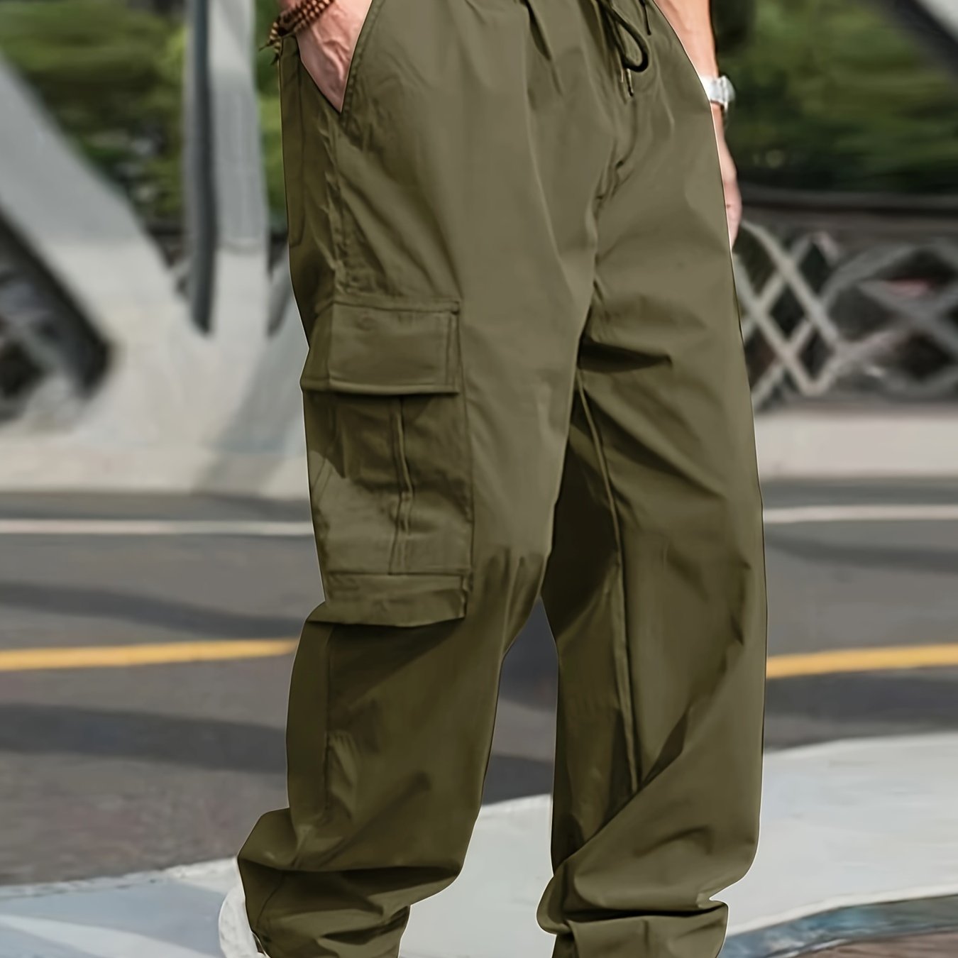 vlovelaw Trendy Solid Cargo Pants, Men's Multi Flap Pocket Trousers, Loose Casual Outdoor Pants, Men's Work Pants Outdoors Streetwear Hip Hop Style