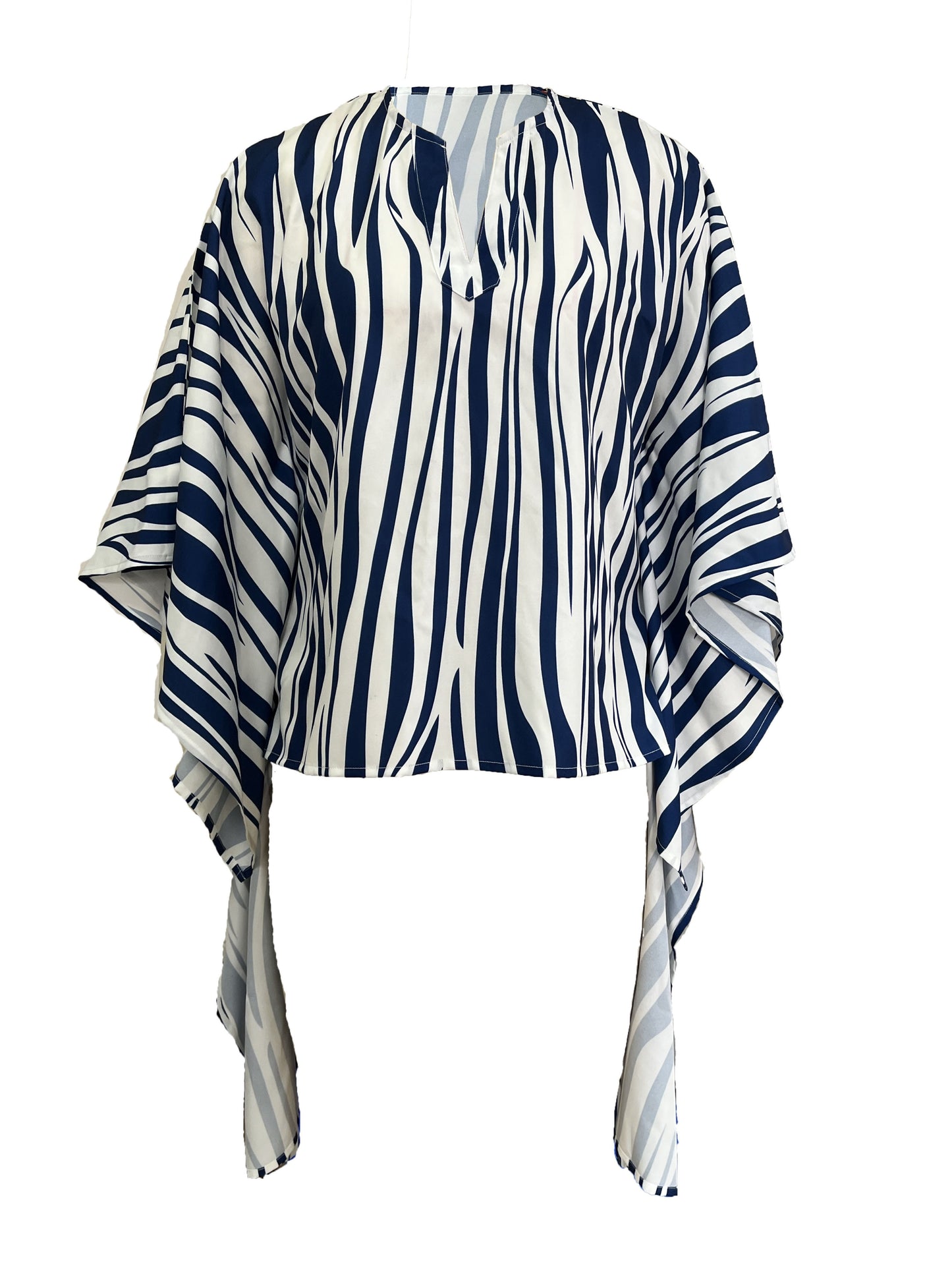 Graphic Print V Neck Blouse, Casual Batwing Sleeve Irregular Hem Blouse, Women's Clothing