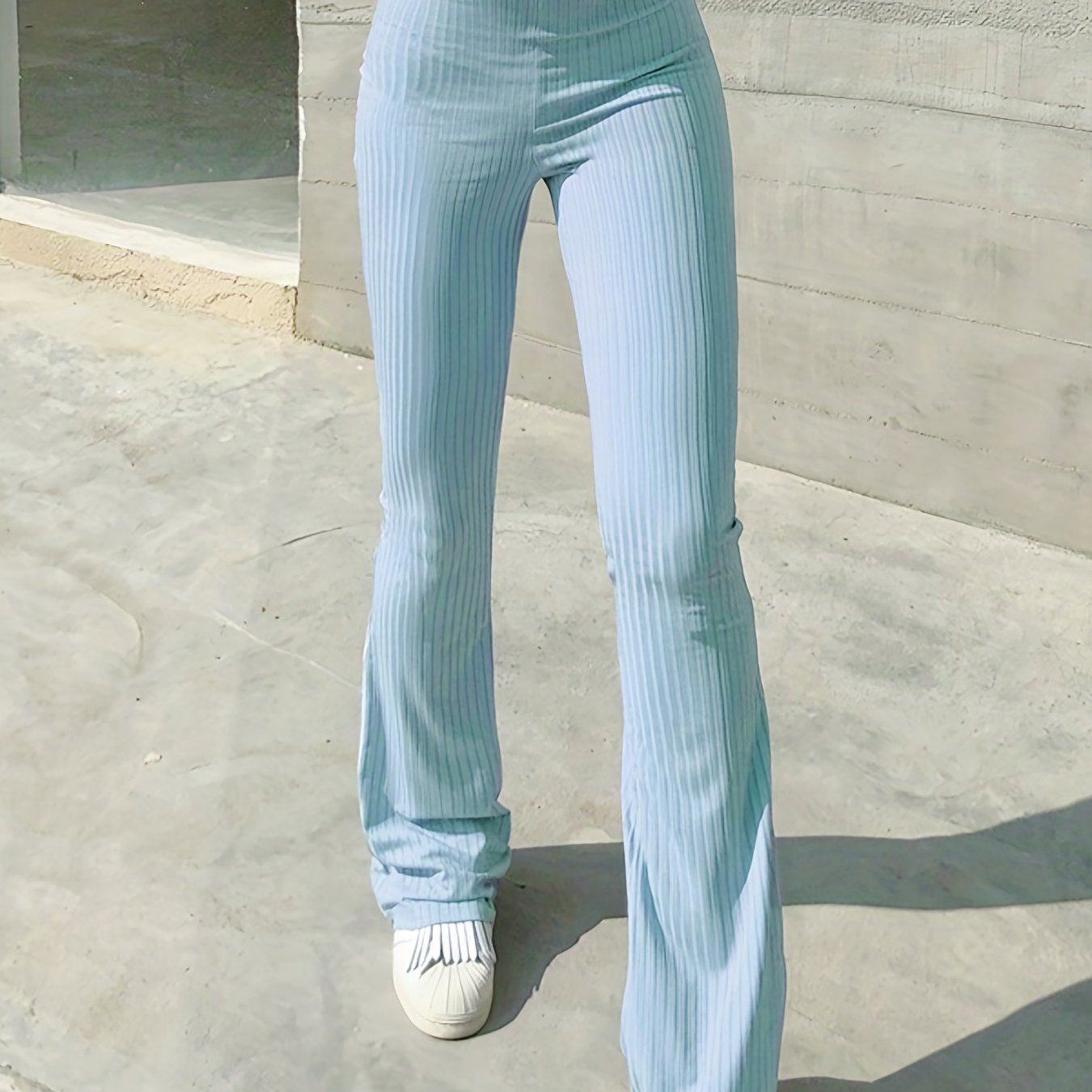 vlovelaw Flared Leg High Waist Pants, Casual Solid Slim Pants For Spring & Summer, Women's Clothing