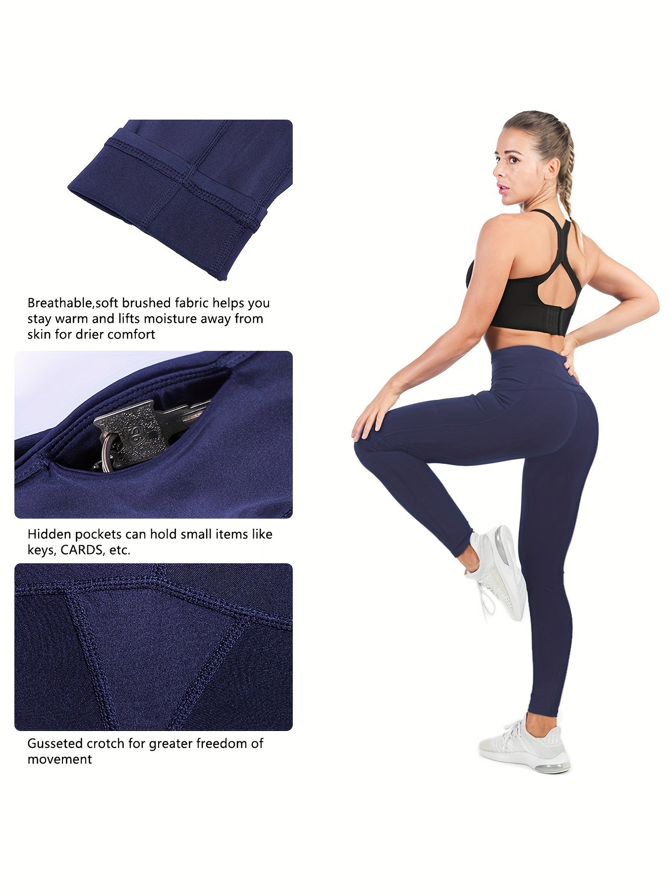 Women's Fleece Lined Yoga Leggings With Pockets, High Waisted Winter Thermal Running Pants, Hiking Workout Tights