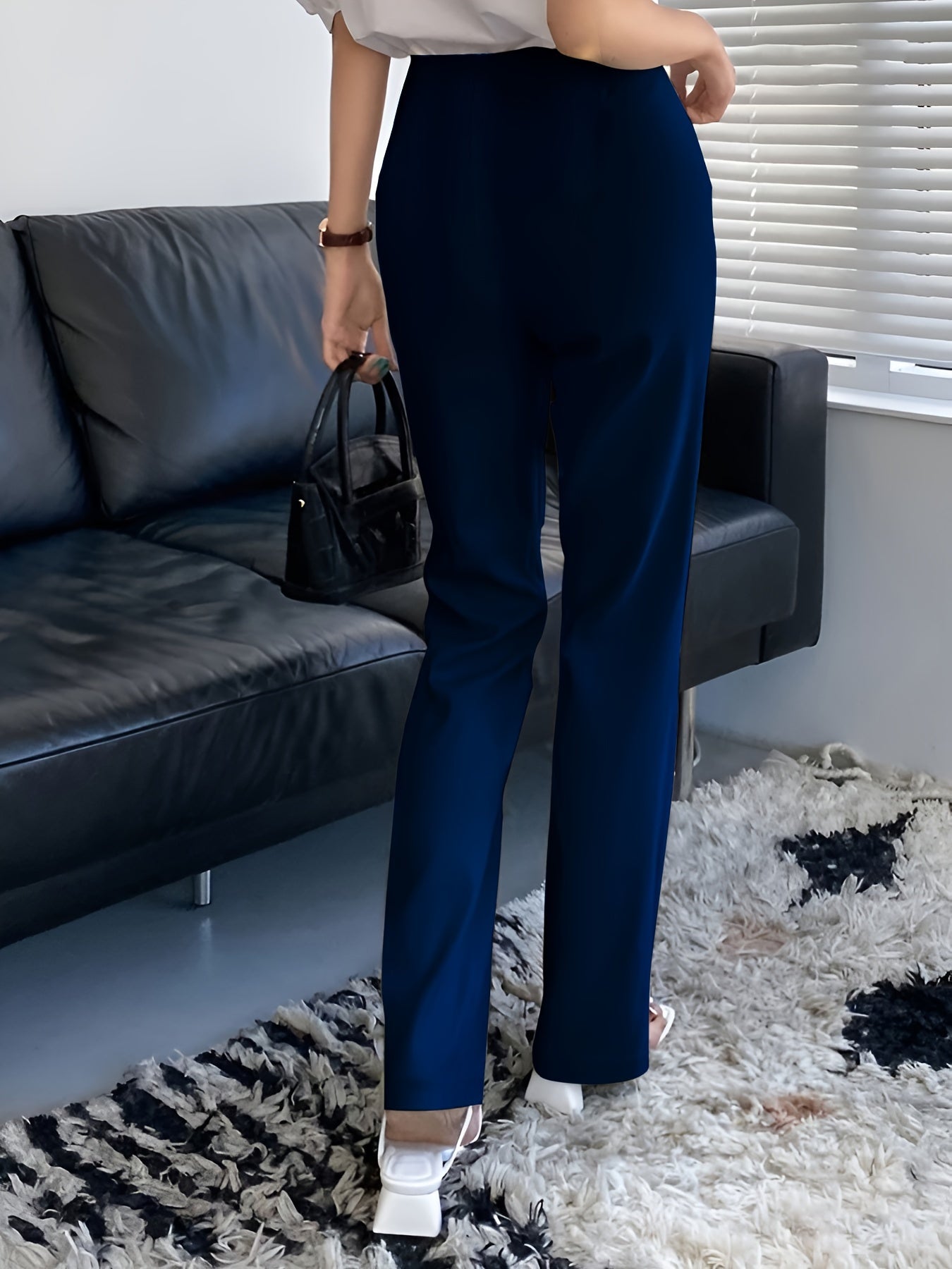 vlovelaw Solid Slim Pintuck Pants, Casual High Waist Pants, Women's Clothing