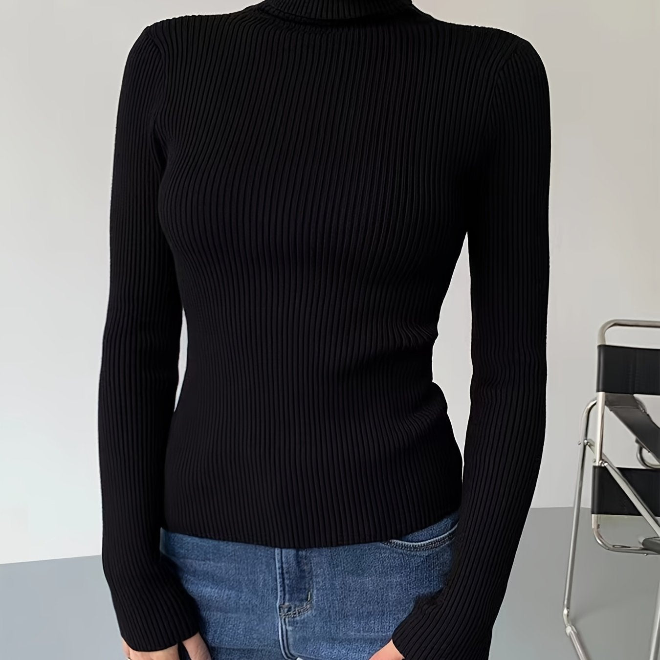 vlovelaw Women's Sweater Turtleneck Solid Ribbed Long Sleeve Slim Pullover Knit Tops