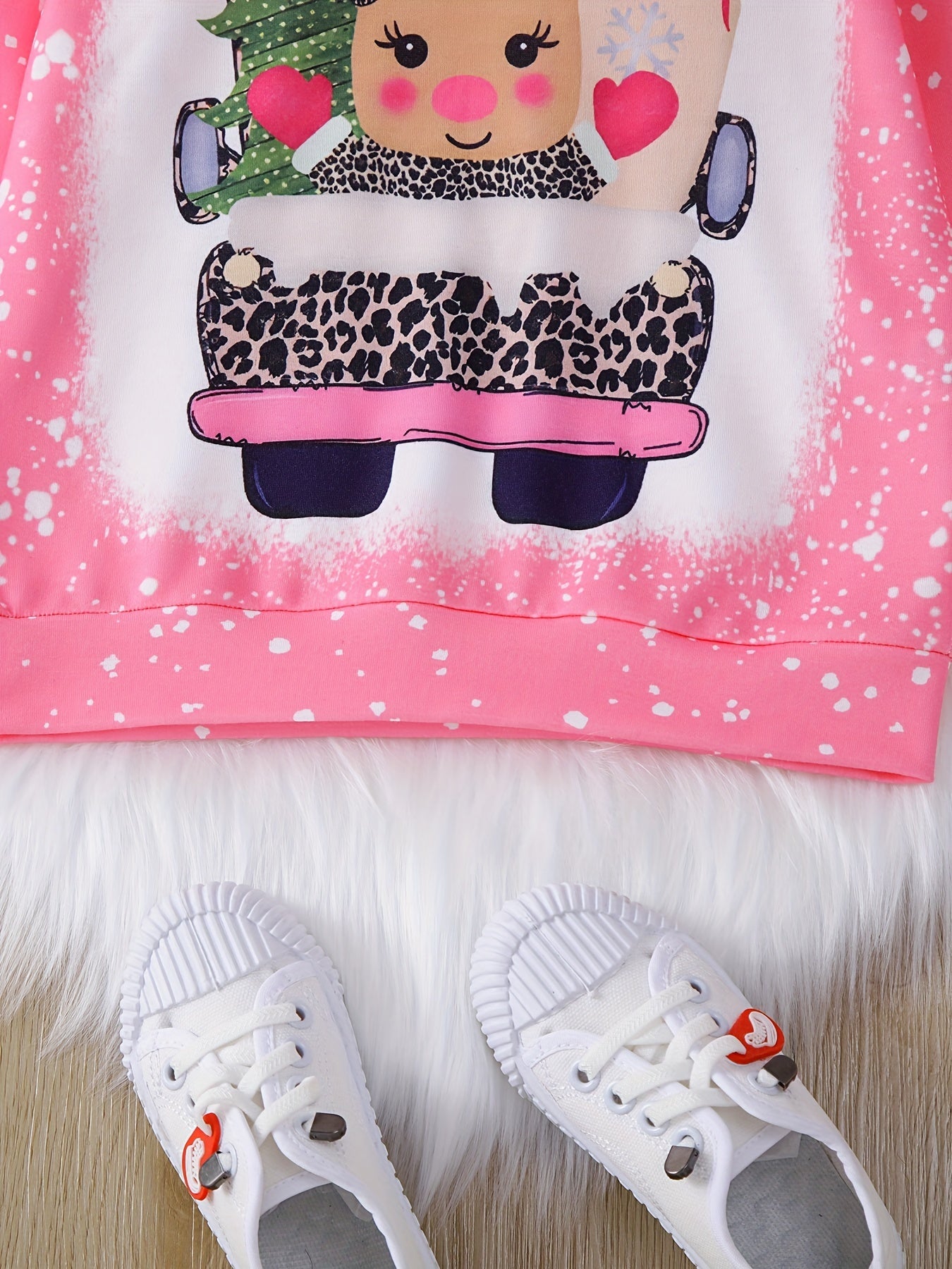 Girls Christmas Deer Print Hoodie Sweatshirt, Kids Long Sleeve Daily Casual Tops For Fall/ Spring, Gift Idea