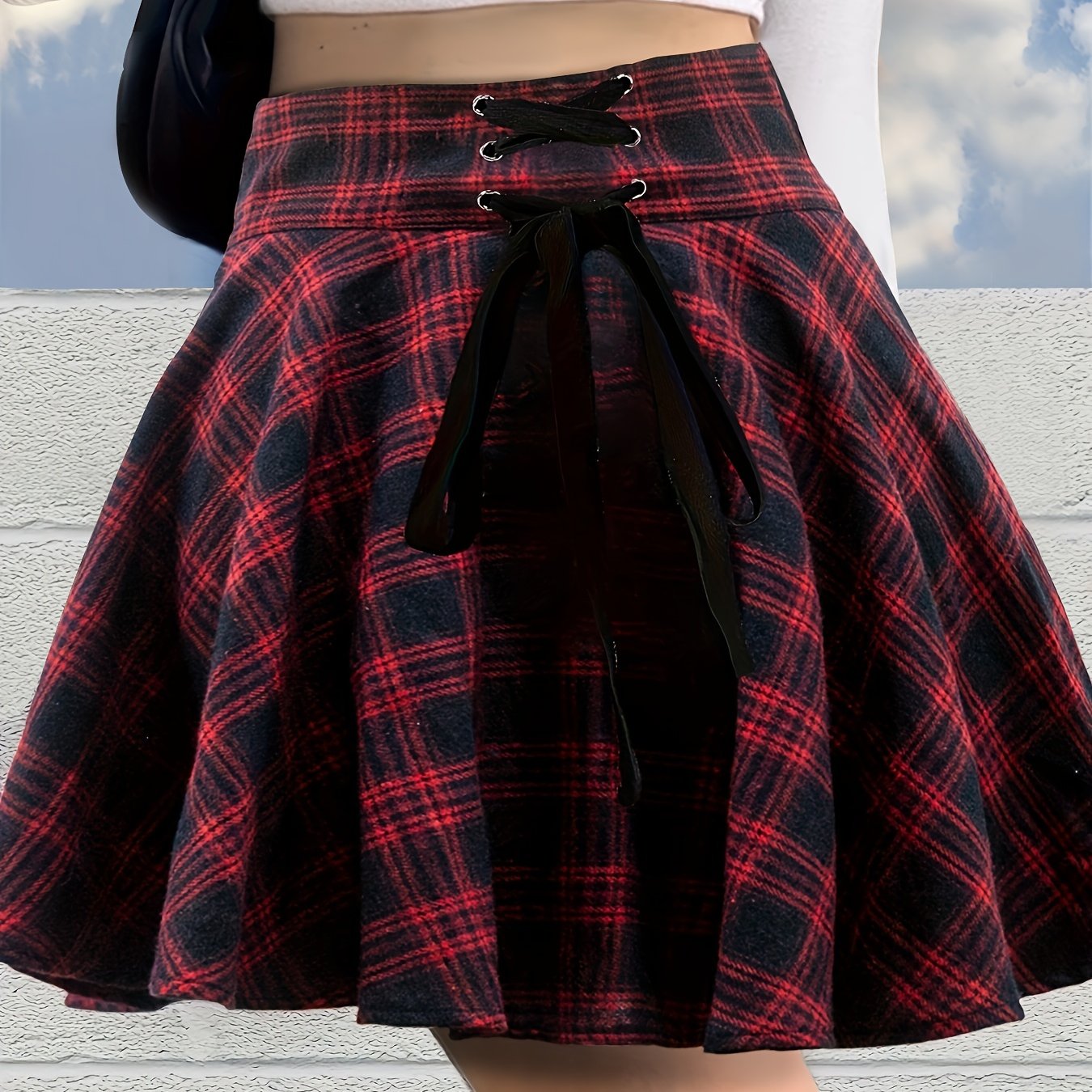 Y2K Summer Plaid Mini Skirt, High Waist Casual Skirt, Women's Clothing