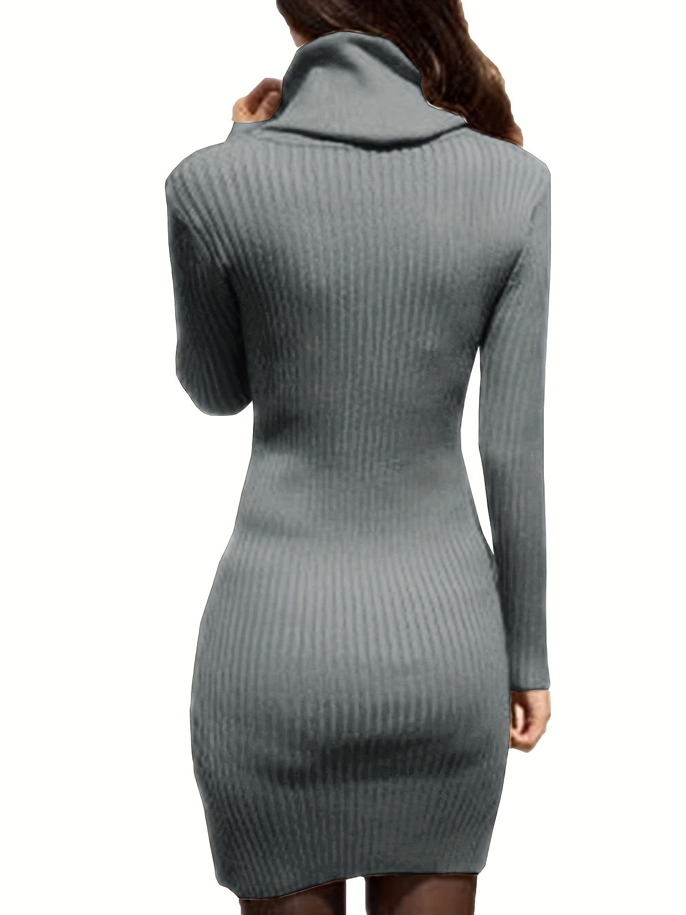 vlovelaw Solid Cowl Neck Bodycon Knitted Dress, Sexy Long Sleeve Dress For Fall & Winter, Women's Clothing