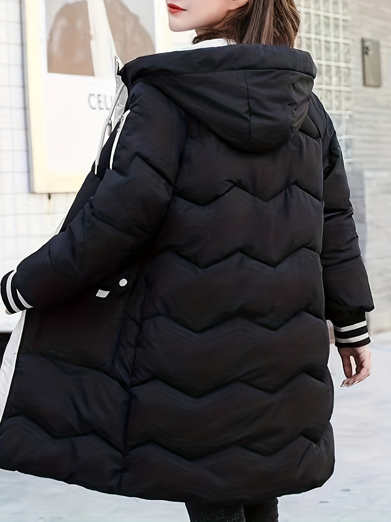 vlovelaw Zip Up Color Block Hooded Coat, Casual Long Sleeve Winter Warm Outerwear, Women's Clothing