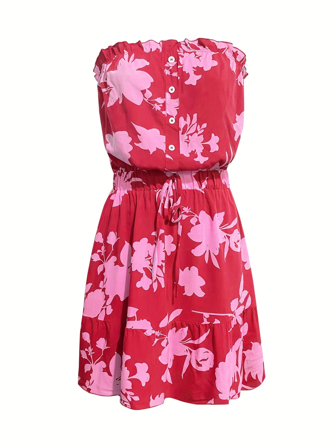 Ditsy Floral Off Shoulder Dress, Sexy Sleeveless Drawstring Summer Dress, Women's Clothing
