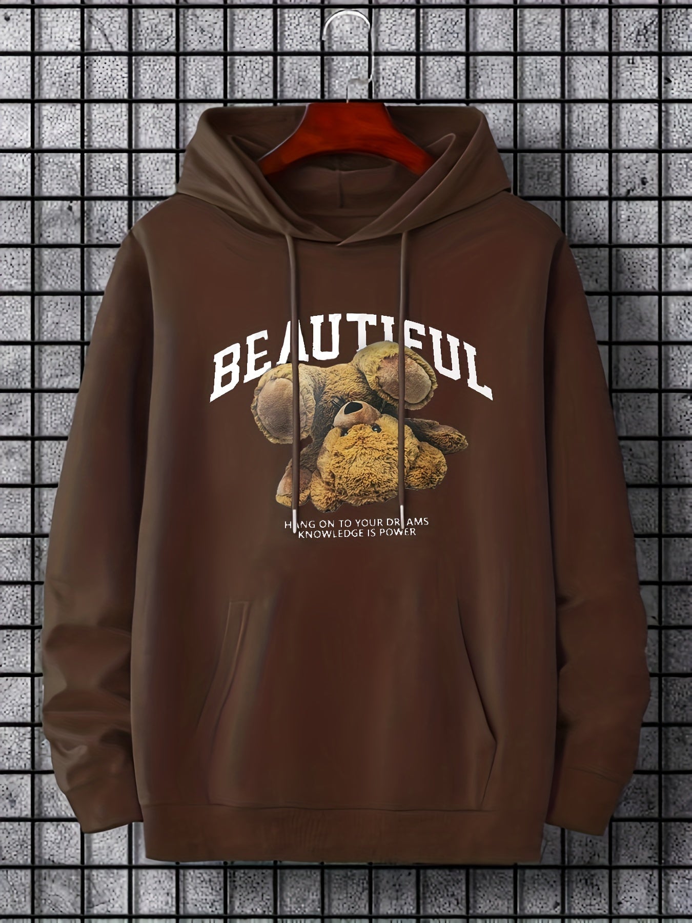 Bear Print Kangaroo Pocket Hoodie, Casual Long Sleeve Drawstring Hoodies Sweatshirt, Women's Clothing