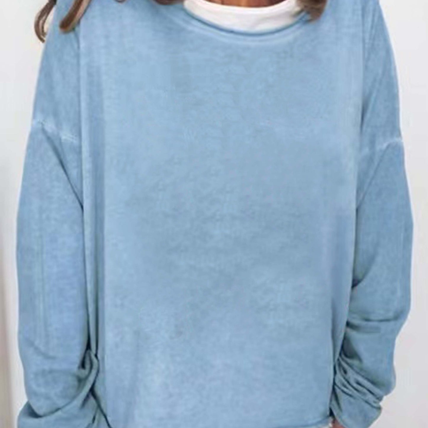 vlovelaw Solid Crew Neck Sweatshirt, Casual Long Sleeve Sweatshirt For Spring & Fall, Women's Clothing