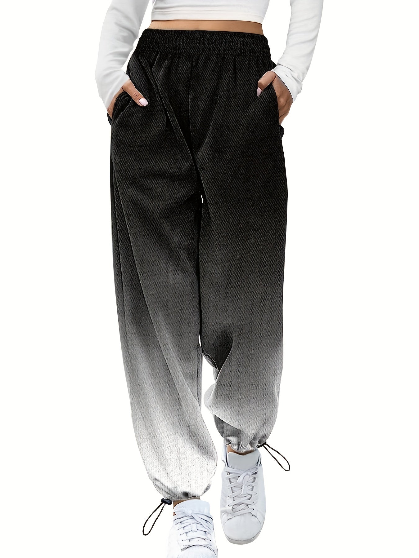 vlovelaw Ombre Slant Pocket Jogger, Casual Elastic Waist Pants For Fall & Winter, Women's Clothing
