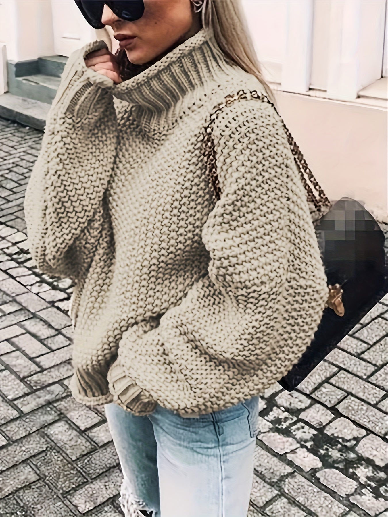 vlovelaw Solid Turtle Neck Pullover Sweater, Casual Long Sleeve Sweater For Fall & Winter, Women's Clothing