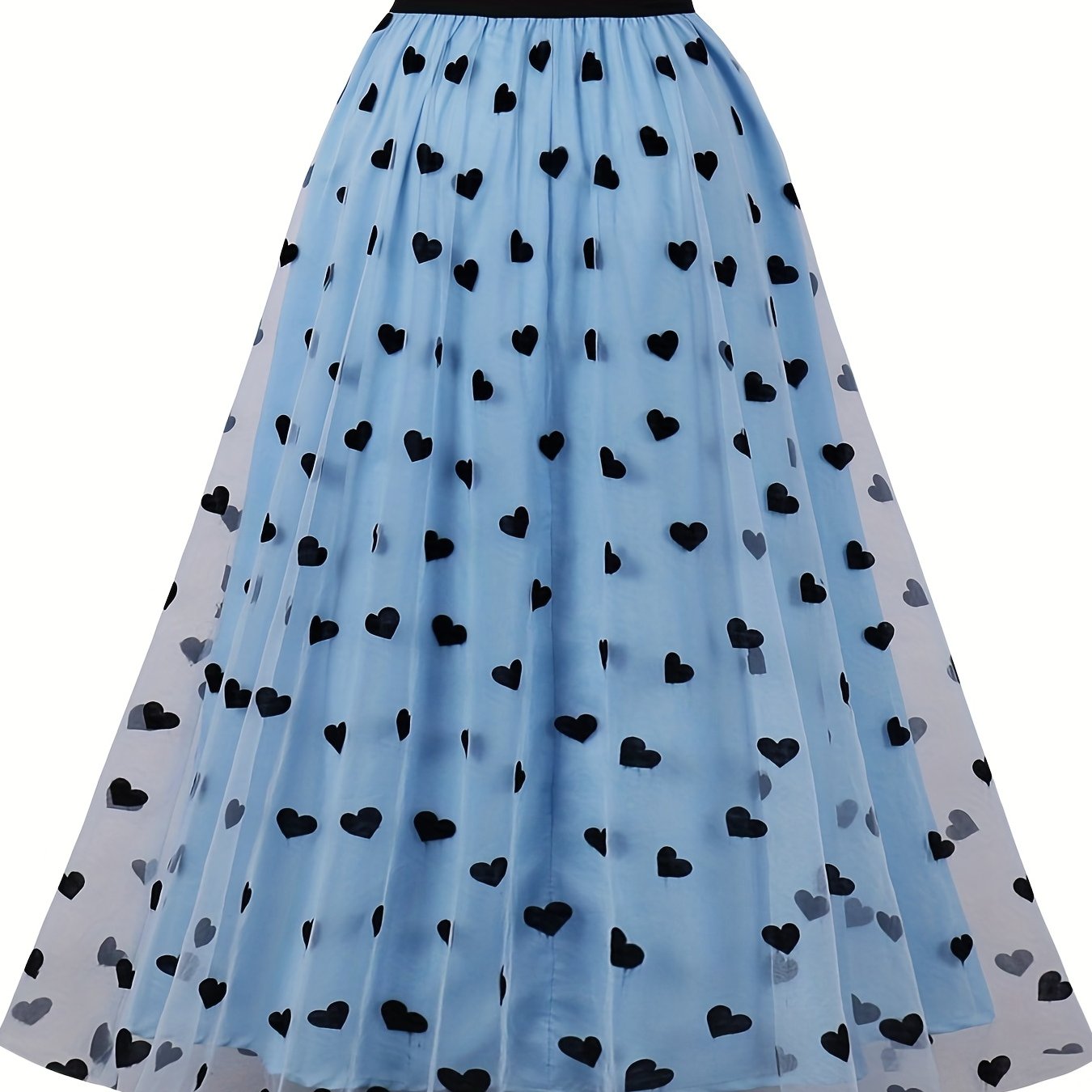 vlovelaw Heart Print Mesh Overlay Skirt, Elegant Skirt For Spring & Summer, Women's Clothing