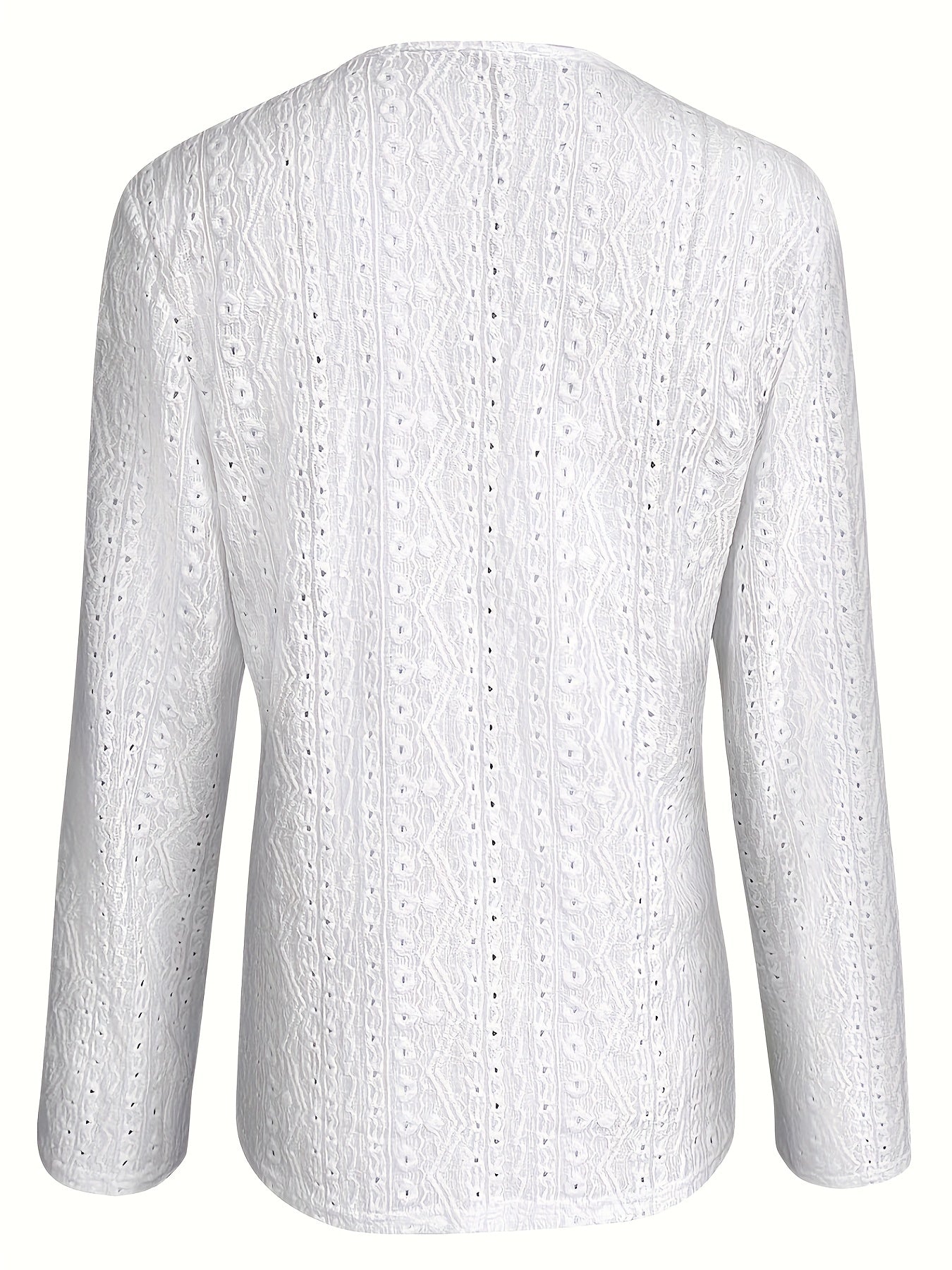 Solid Eyelet Open Front Blazer, Casual Lapel Long Sleeve Outwear For Spring & Fall, Women's Clothing