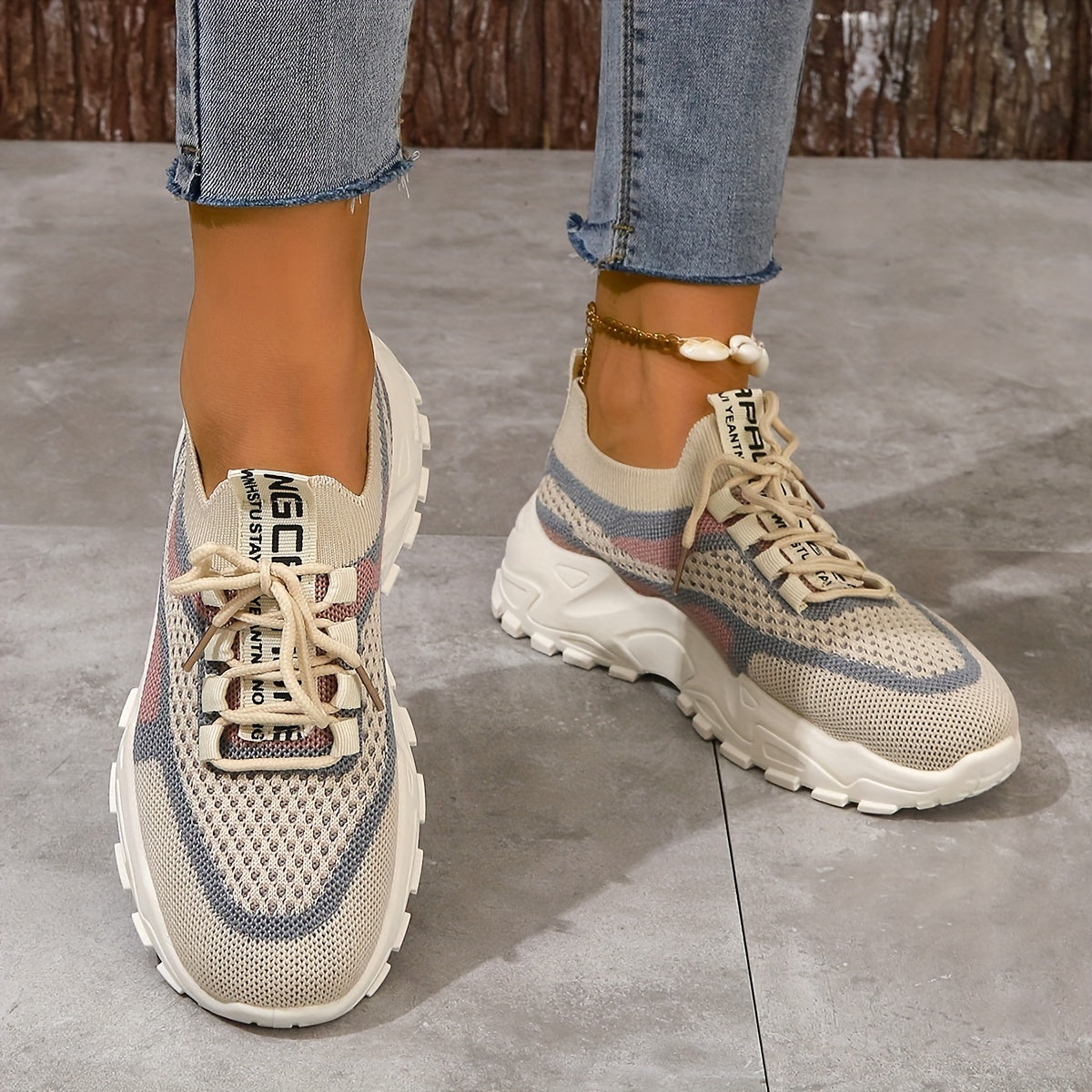 vlovelaw Women's Breathable Mesh Platform Sneakers, Casual Lace Up Outdoor Shoes, Comfortable Low Top Sport Shoes