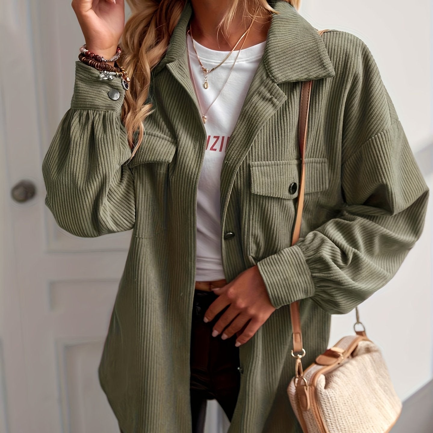 Button Front Solid Jacket, Casual Long Sleeve Versatile Outerwear, Women's Clothing