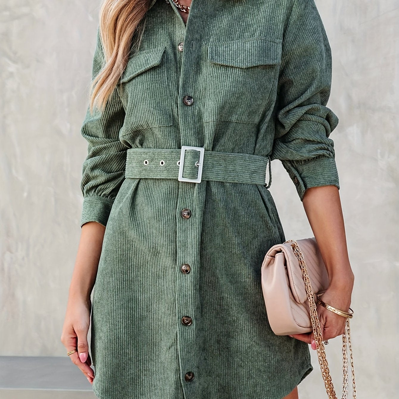 vlovelaw Button Front Mini Dress, Casual Long Sleeve Versatile Dress, Women's Clothing