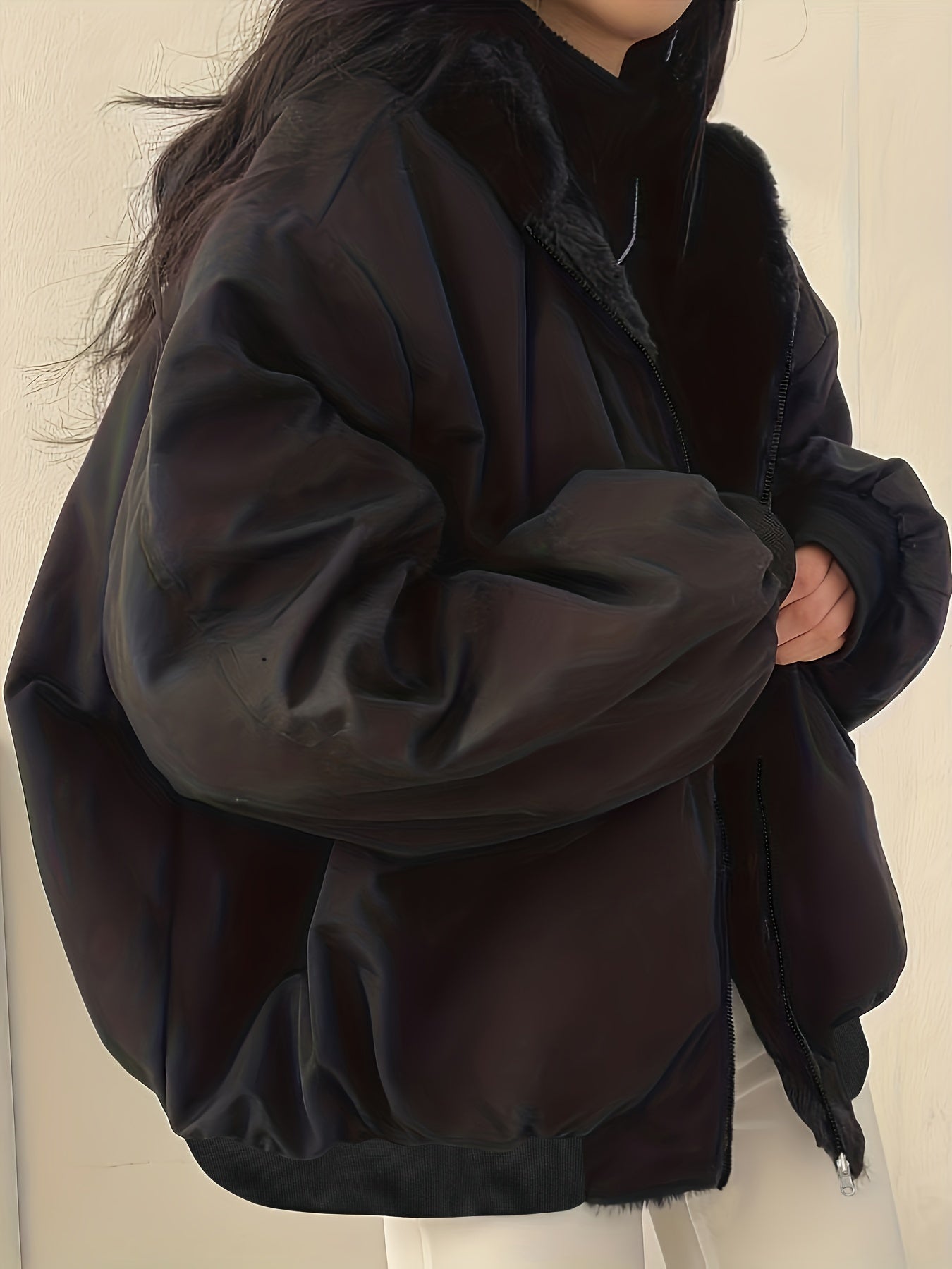 vlovelaw  Solid Warm Hooded Coat, Casual Open Front Long Sleeve Winter Outerwear, Women's Clothing