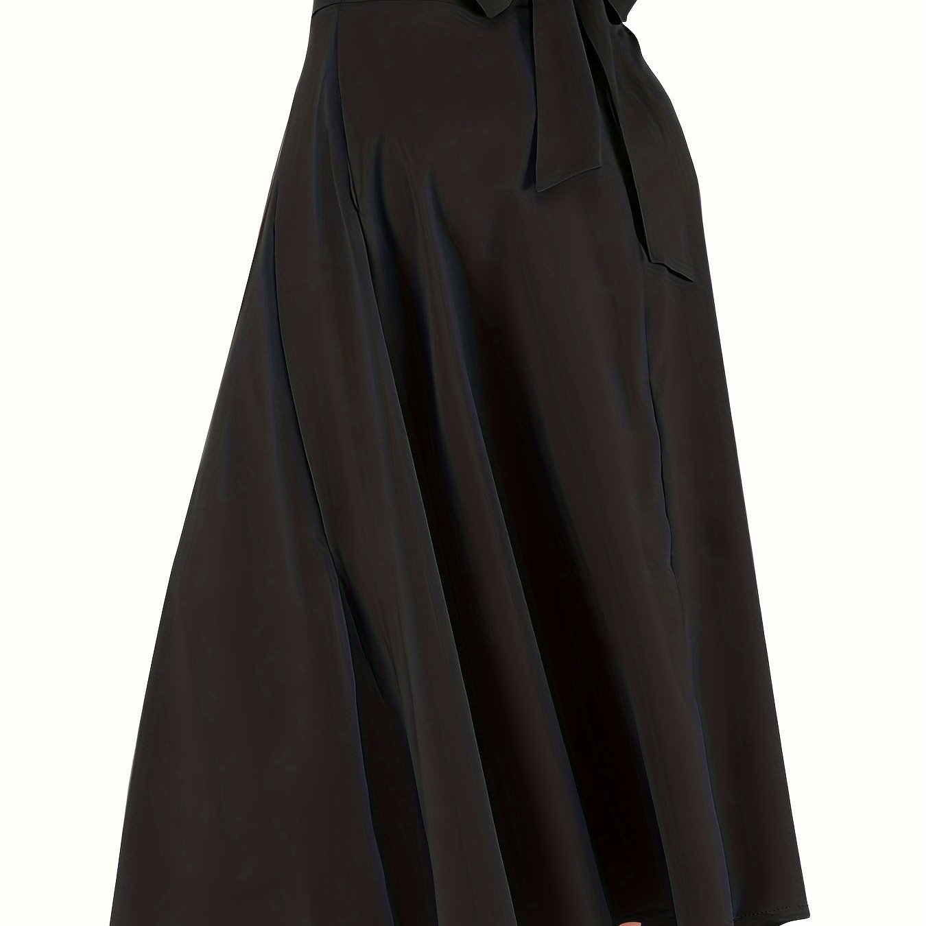 Plus Size Casual Skirt, Women's Plus Solid High Rise Belted Zipper Back A-line Skirt