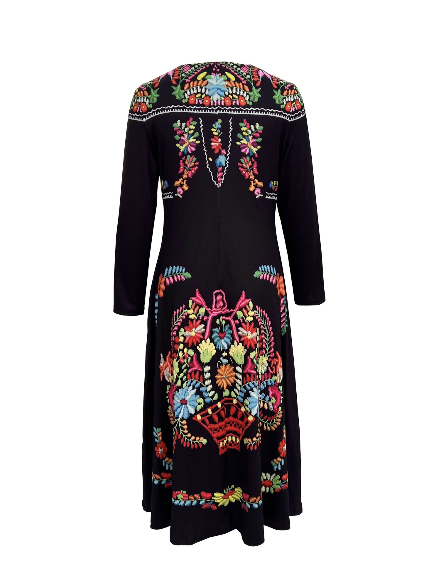 Ethnic Pattern Dress, Casual Crew Neck Long Sleeve Dress, Women's Clothing