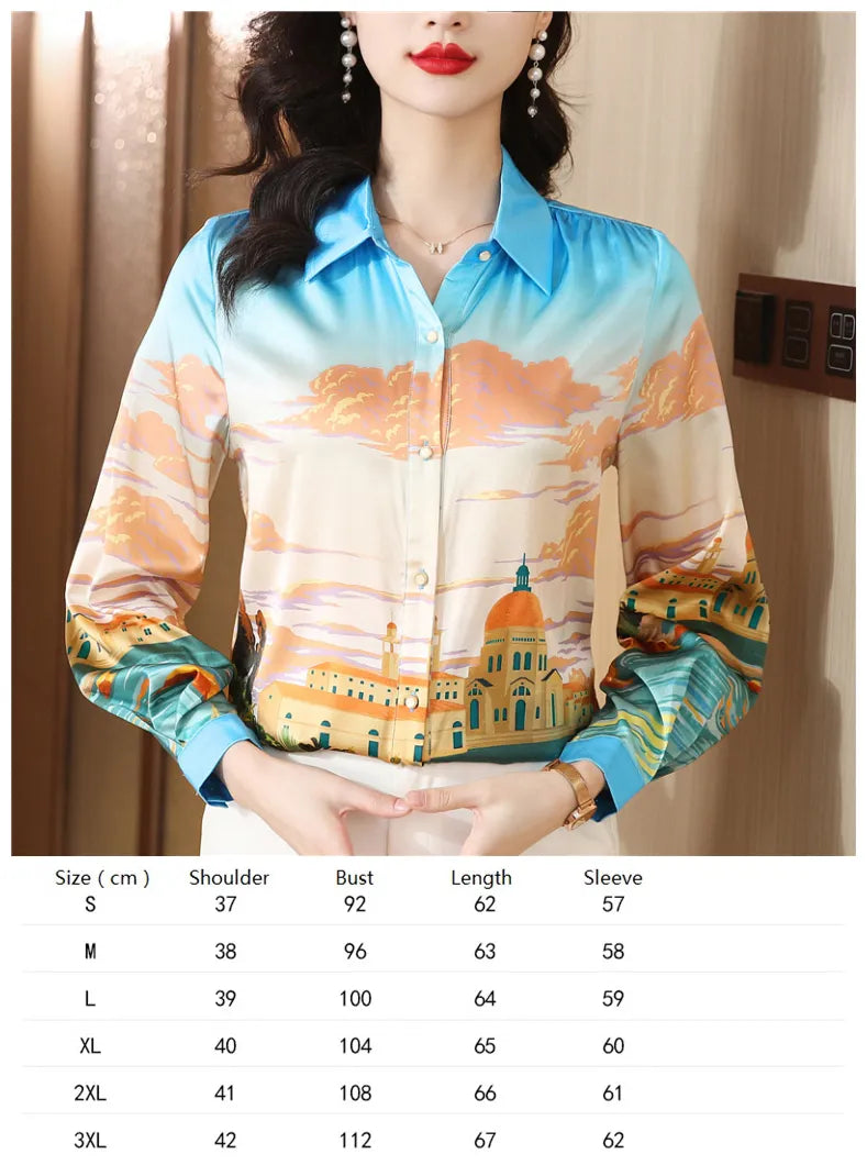 Ribbon Bow Women Silk Print Shirt Polka Dot Long Sleeve Button Up Blouses Office Ladies Casual Shirts Spring Autumn Designer Blouse Fine Elegant Tops Woman