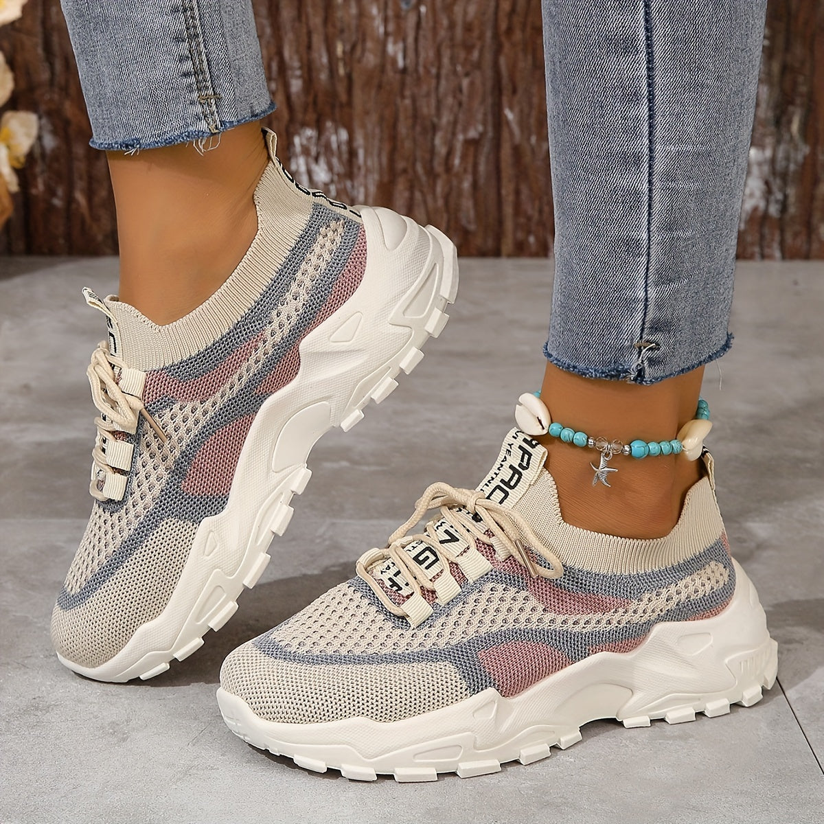 vlovelaw Women's Breathable Mesh Platform Sneakers, Casual Lace Up Outdoor Shoes, Comfortable Low Top Sport Shoes