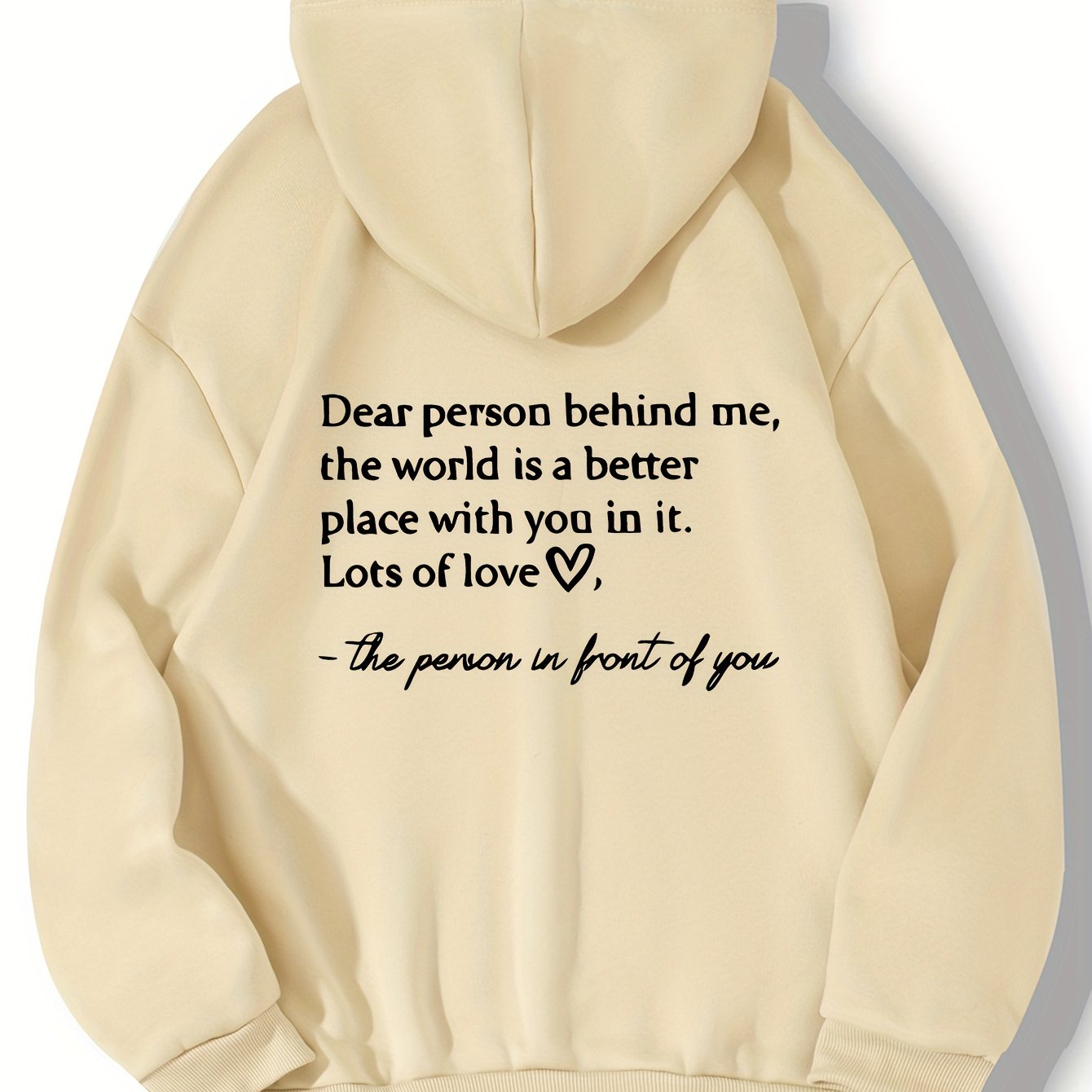 vlovelaw  Plus Size Casual Sweatshirt, Women's Plus Heart & Letter Print Long Sleeve Drawstring Hoodie