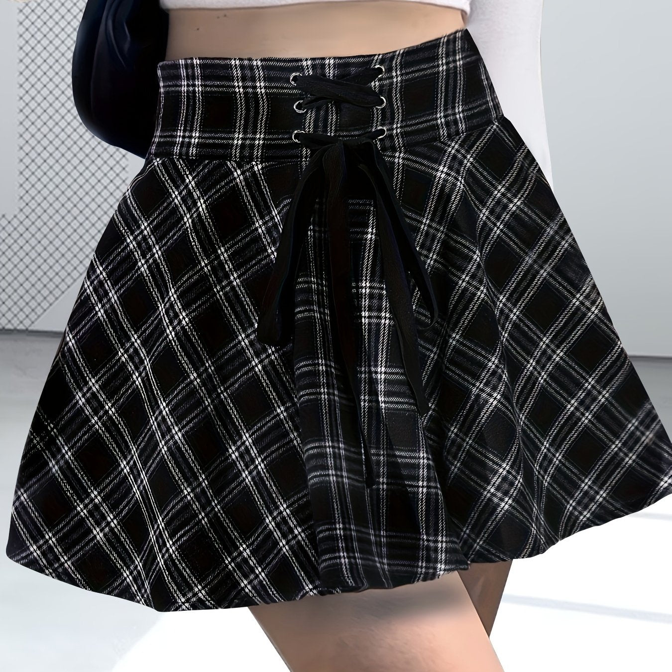 Y2K Summer Plaid Mini Skirt, High Waist Casual Skirt, Women's Clothing
