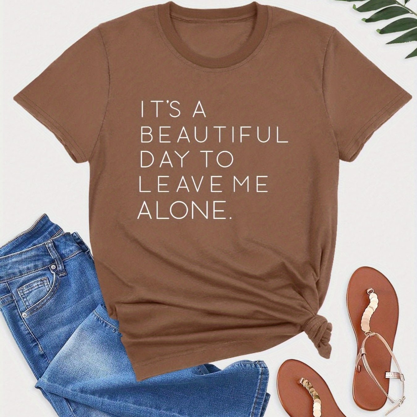 vlovelaw Casual Leave Me Alone Print Crew Neck T-shirt, Loose Short Sleeve Fashion Summer T-Shirts Tops, Women's Clothing