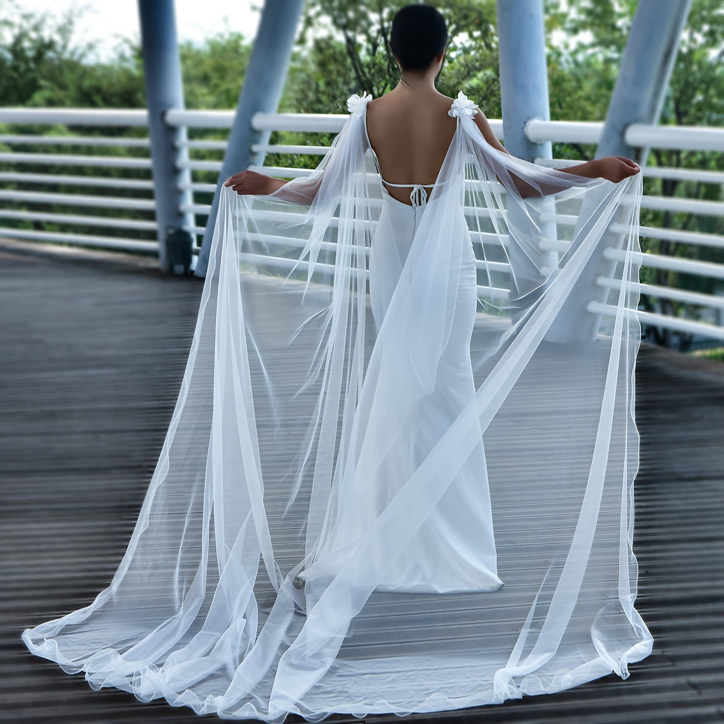 vlovelaw Bride Wedding Dress Shawl Overlay With Suspended Skirt Shoulder Flower Shawl Performance Wedding Gown Accessories