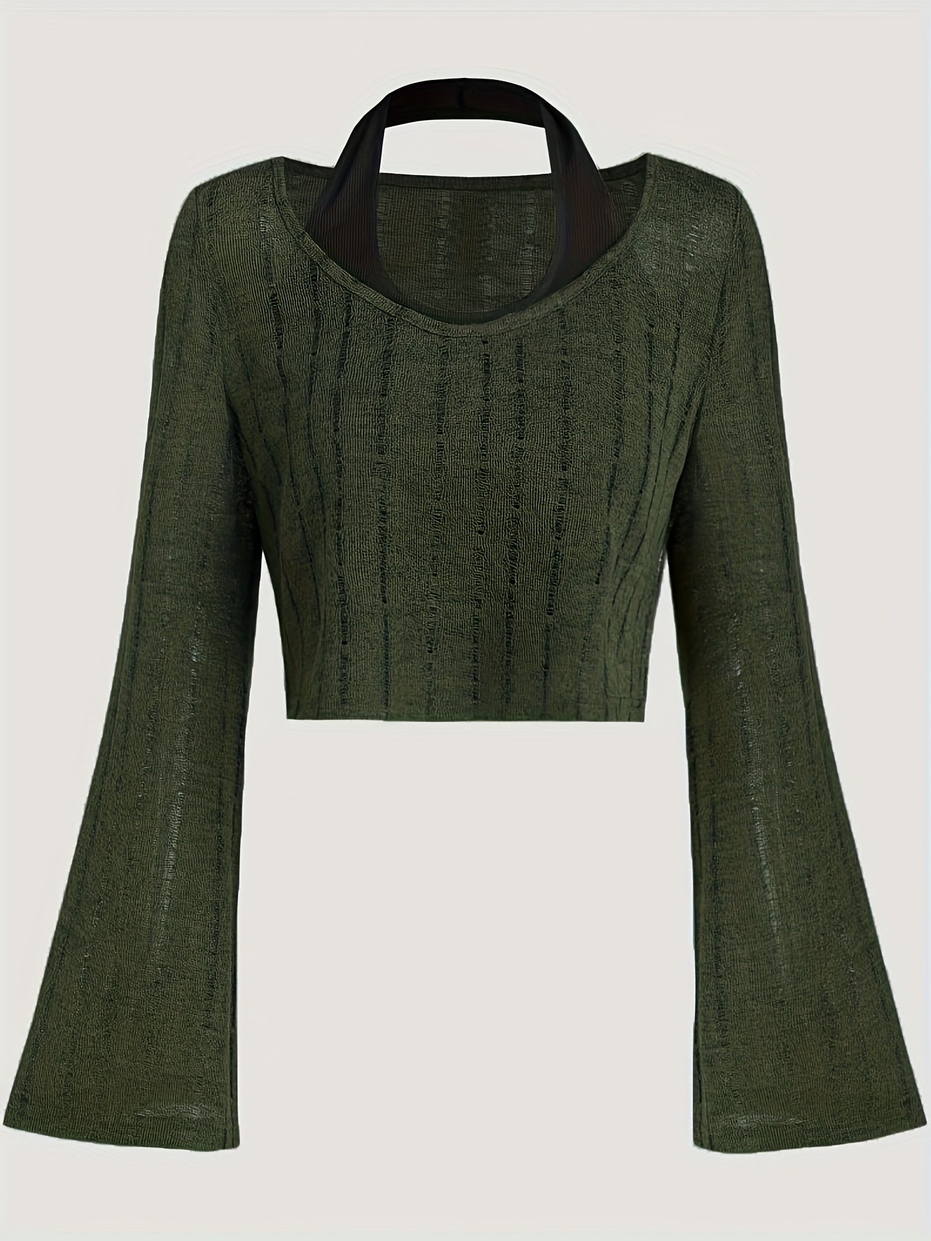 vlovelaw Flare Sleeve Two-piece Set, Crew Neck Top And Backless Vest Outfits, Women's Clothing