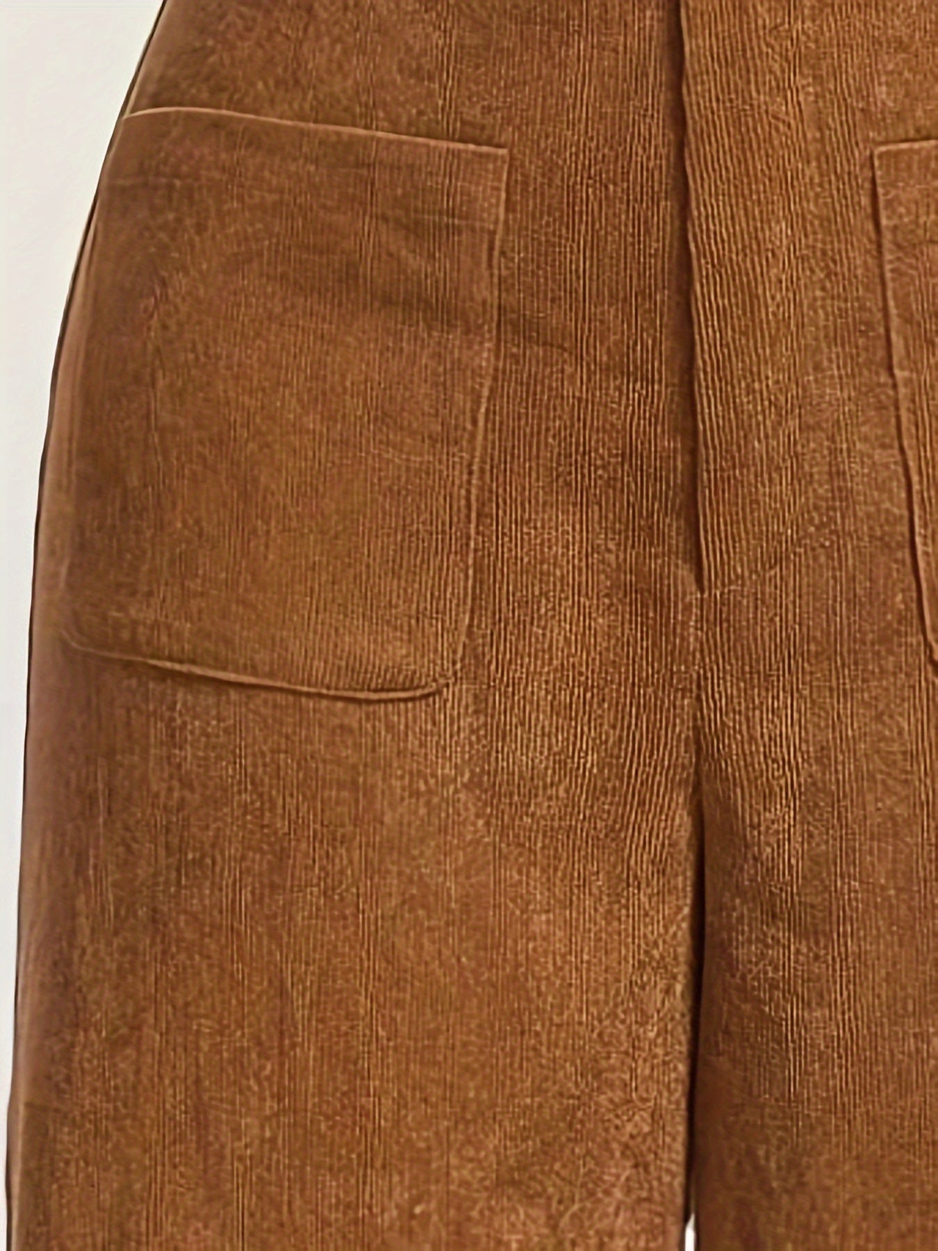 Solid Corduroy Straight Leg Pants, Vintage Patched Pocket Loose Pants, Women's Clothing