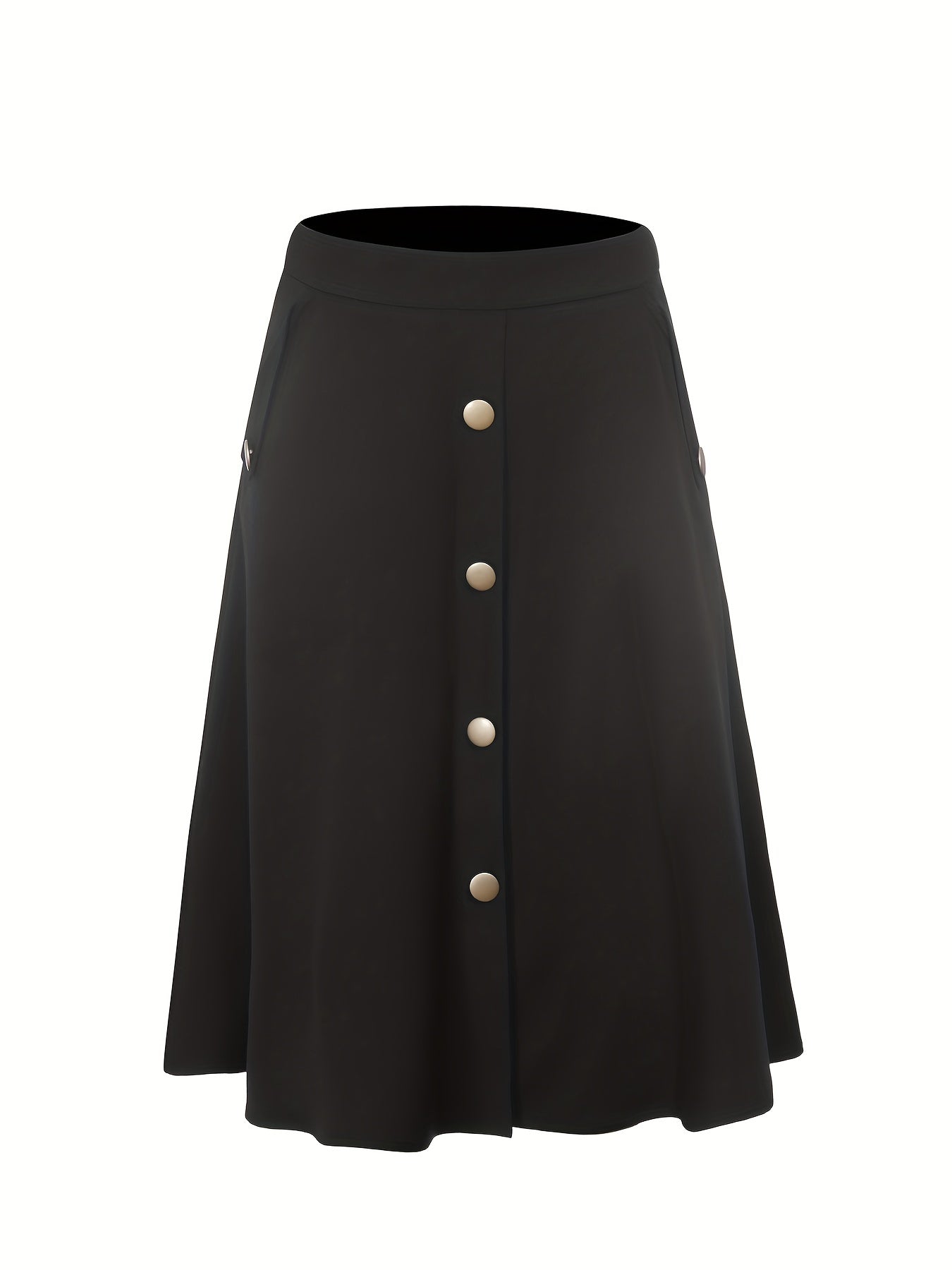 Button Front Pocket Skirt, Casual Solid Every Day Skirt, Women's Clothing