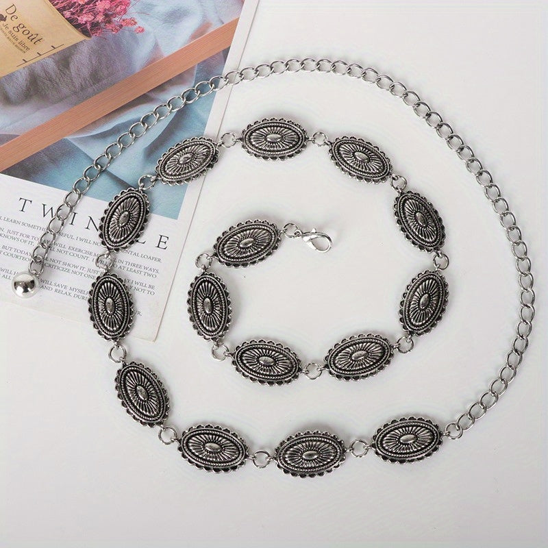 vlovelaw Retro Carved Silvery Chain Boho Metal Waist Chain Belt Casual Skirt Pants Decorative Waistband