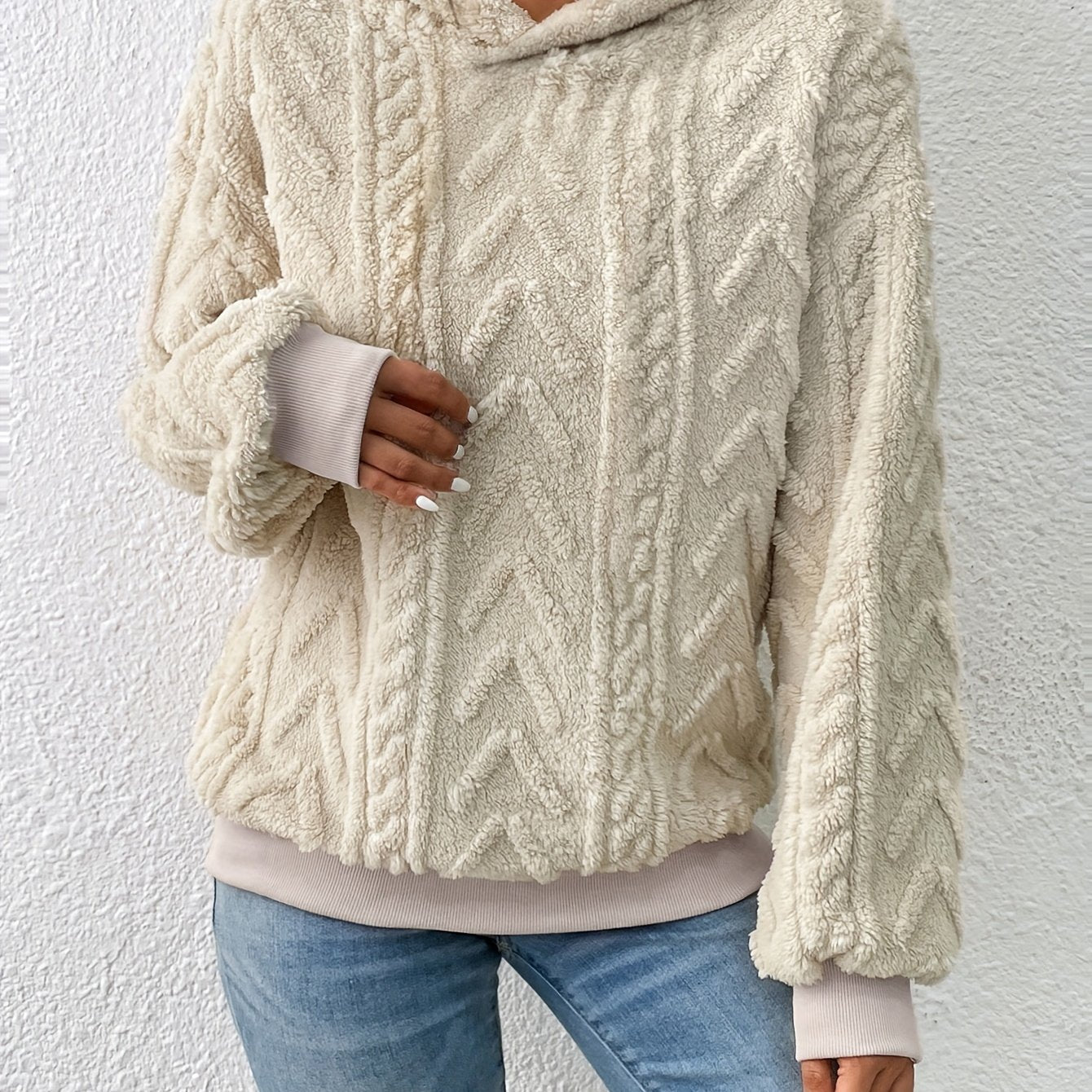 vlovelaw Textured Hoodie Plush Sweatshirt, Casual Long Sleeve Hoodies Sweatshirt, Women's Clothing
