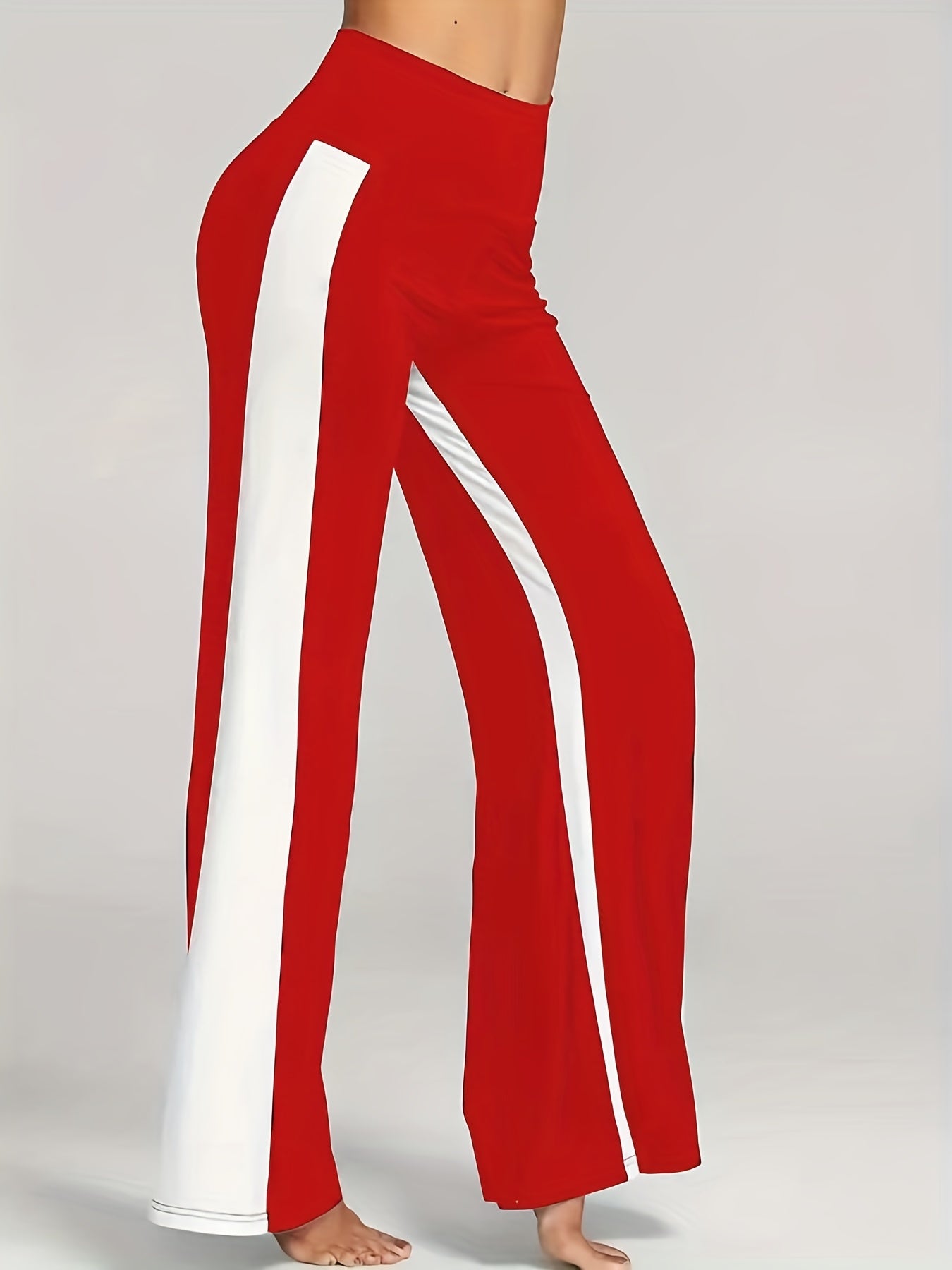 Color Block High Waist Pants, Casual Wide Leg Long Length Summer Pants, Women's Clothing