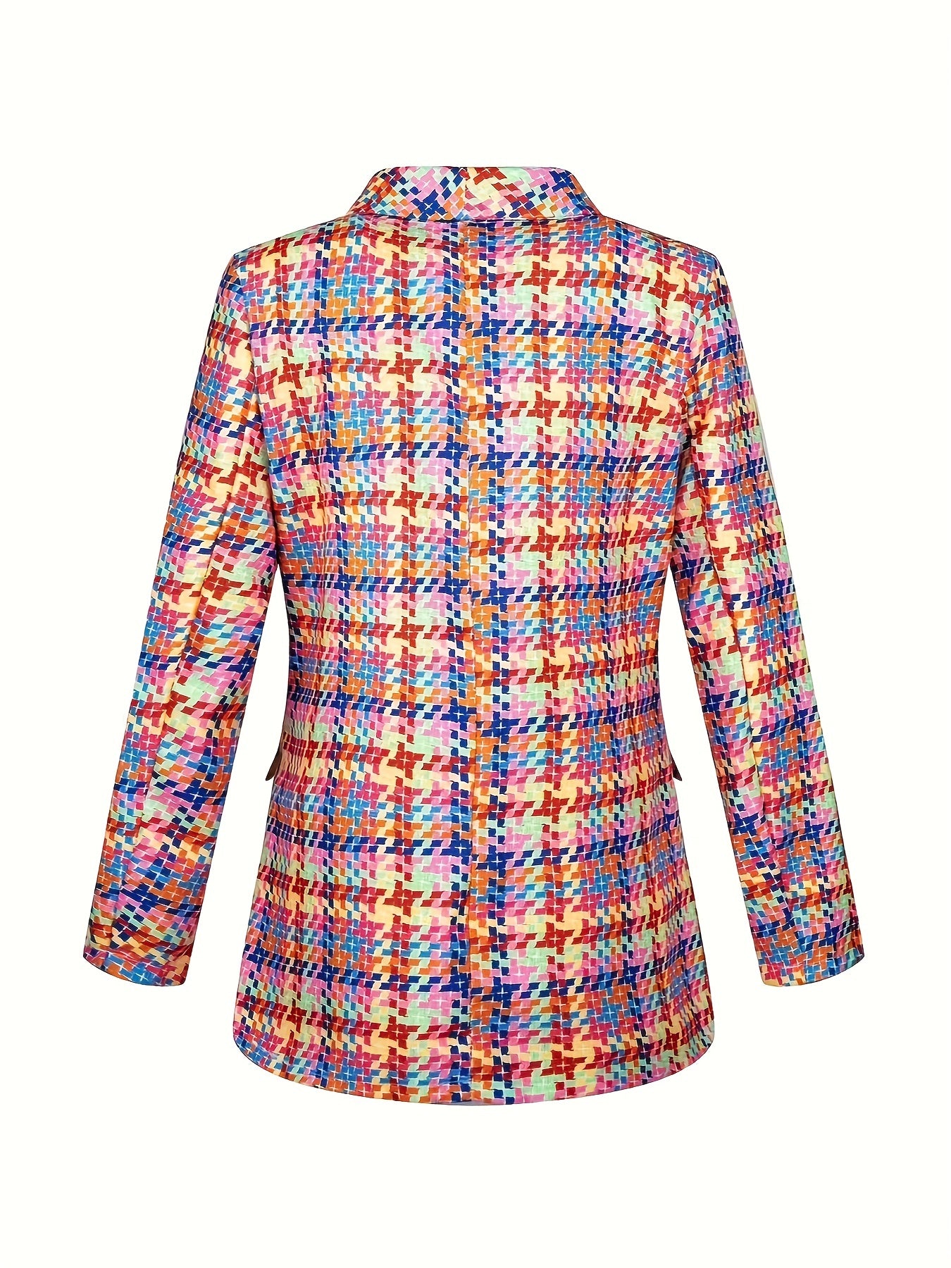 Plaid Pattern Open Front Blazer, Casual Long Sleeve Slim Blazer, Women's Clothing