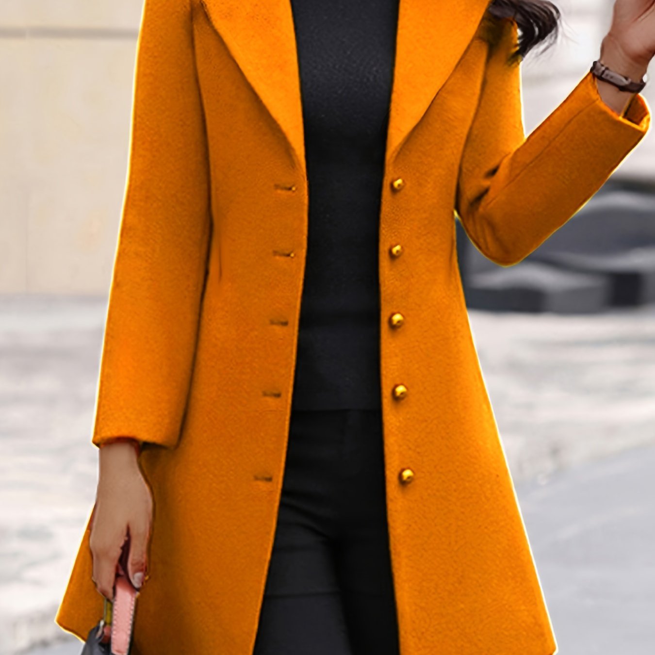 Single Breasted Solid Coat, Casual Long Sleeve Open Front Outerwear, Women's Clothing