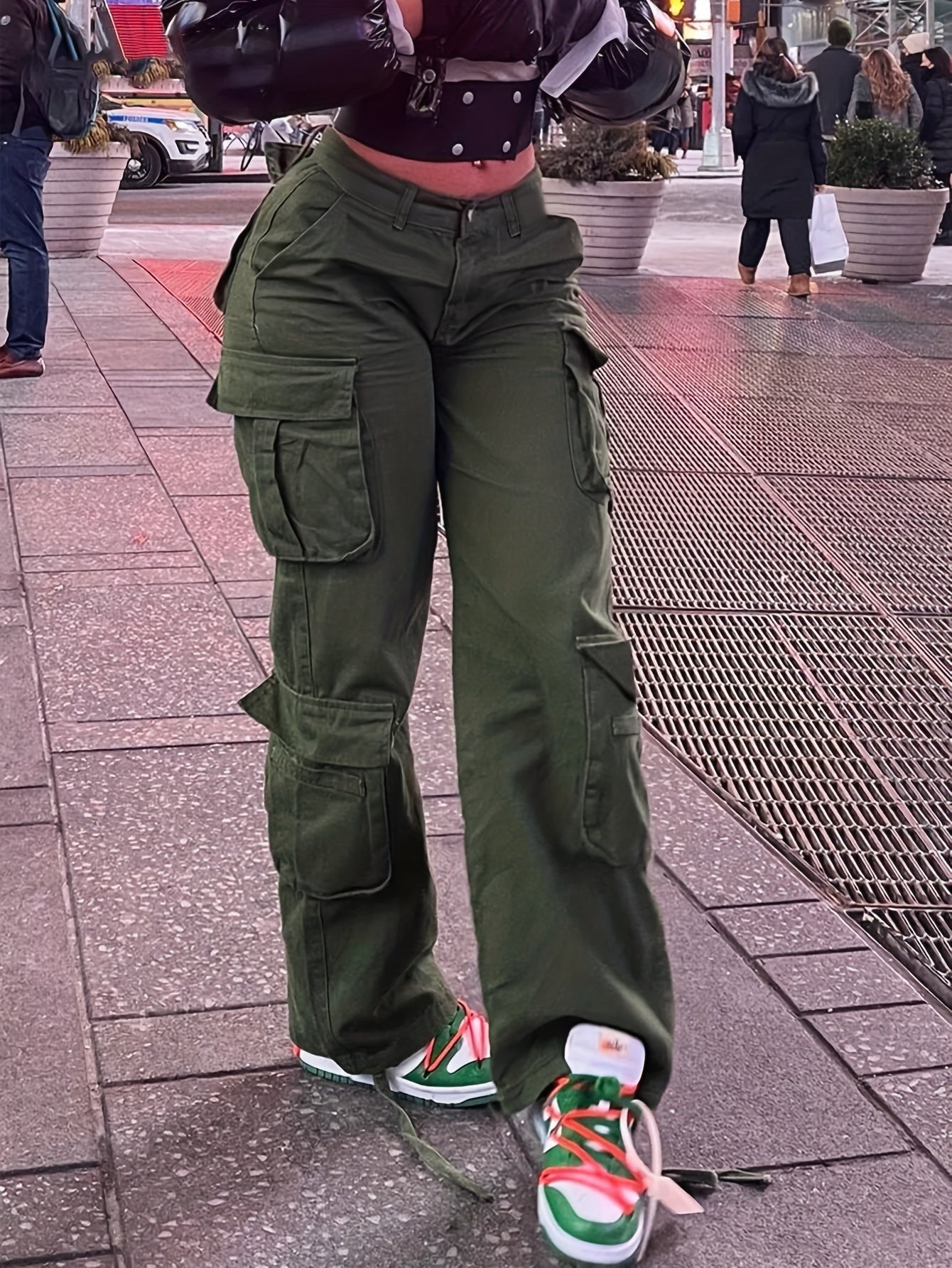 vlovelaw Women's Y2K Streetwear Cargo Pants - Vintage 90s High Waisted Wide Leg Overalls With Pockets