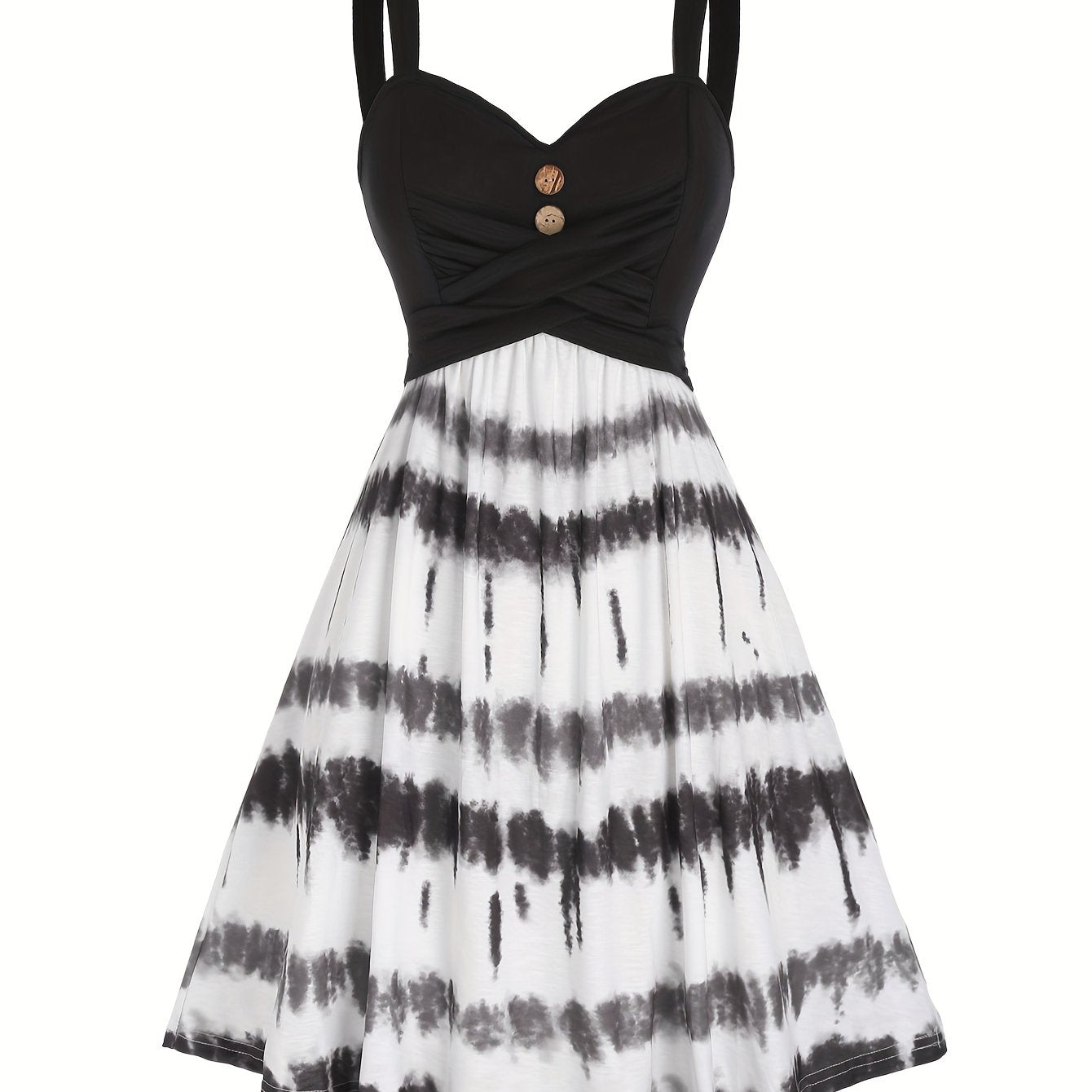 vlovelaw Tie Dye Print Fake Button Dress, Casual Sleeveless Backless For Summer, Women's Clothing