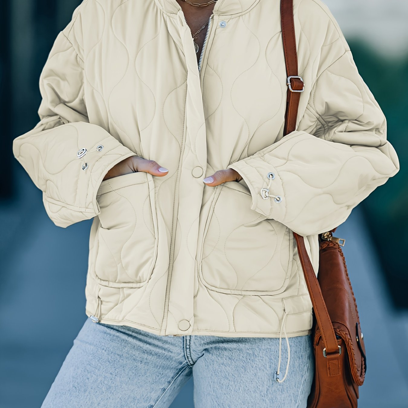 vlovelaw Zip Up Pocket Front Coat, Casual Long Sleeve Winter Warm Outerwear, Women's Clothing