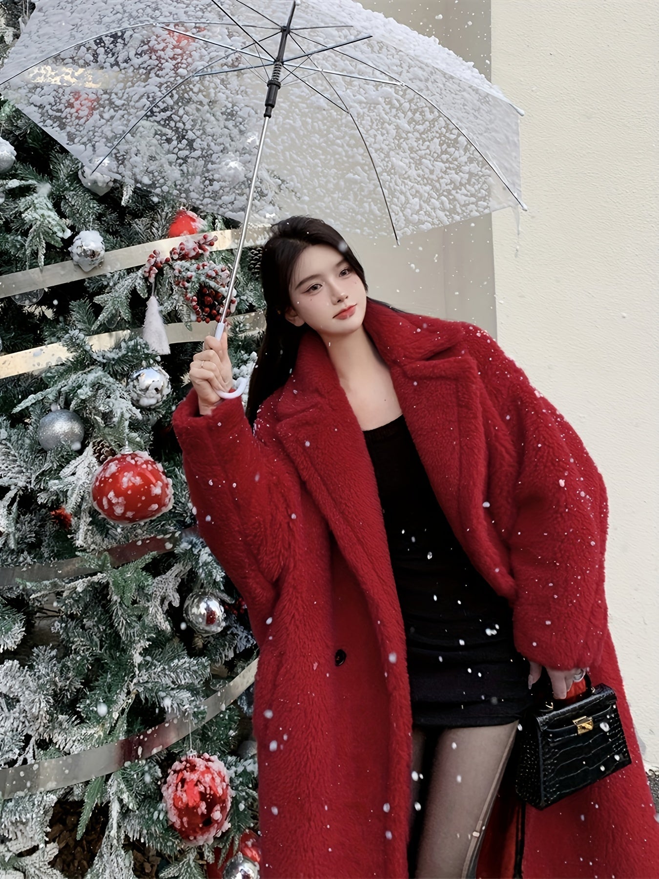Winter Lapel Teddy Overcoat, Long Length Solid Casual Coat, Women's Clothing