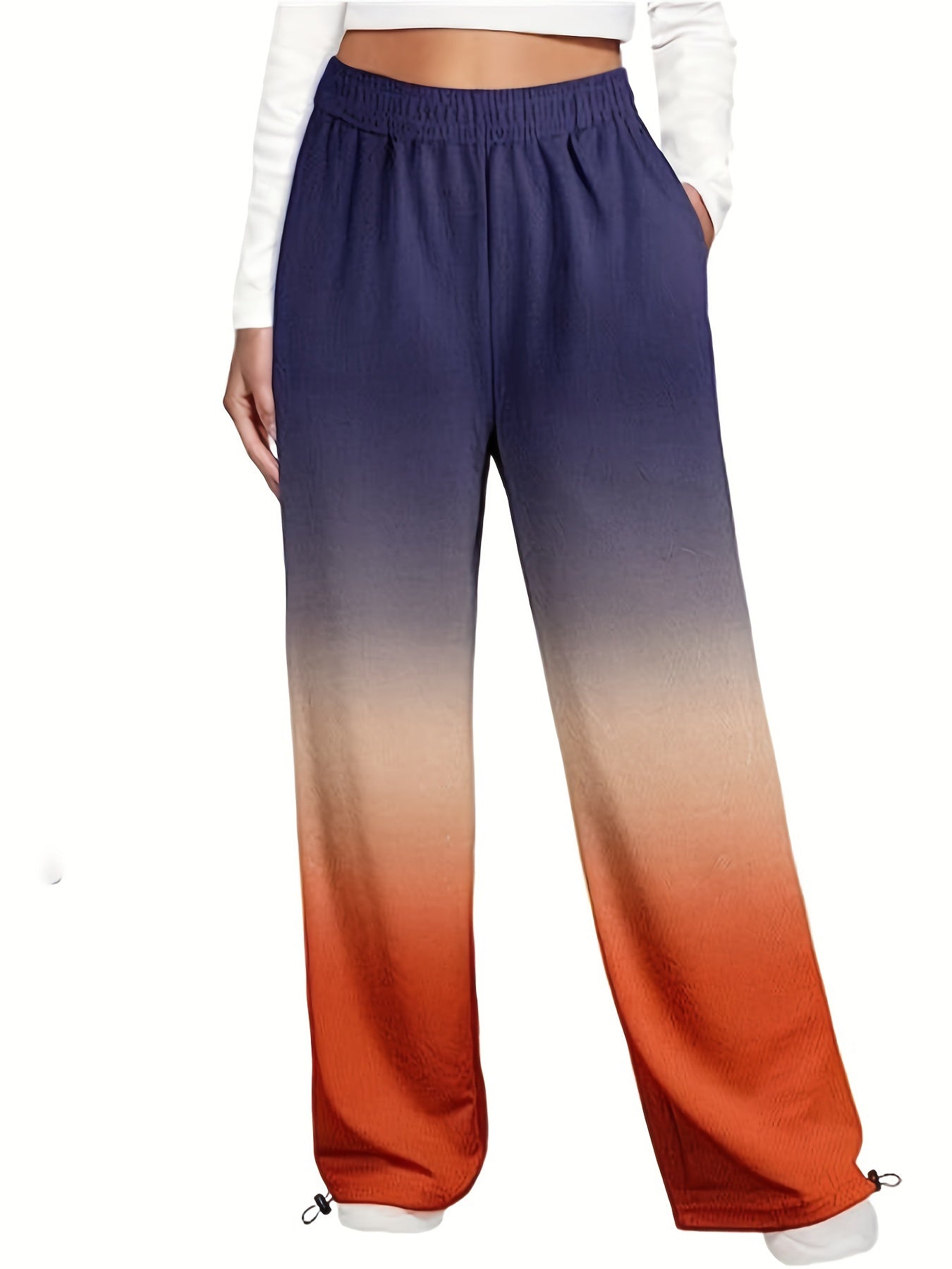vlovelaw Ombre Slant Pocket Jogger, Casual Elastic Waist Pants For Fall & Winter, Women's Clothing