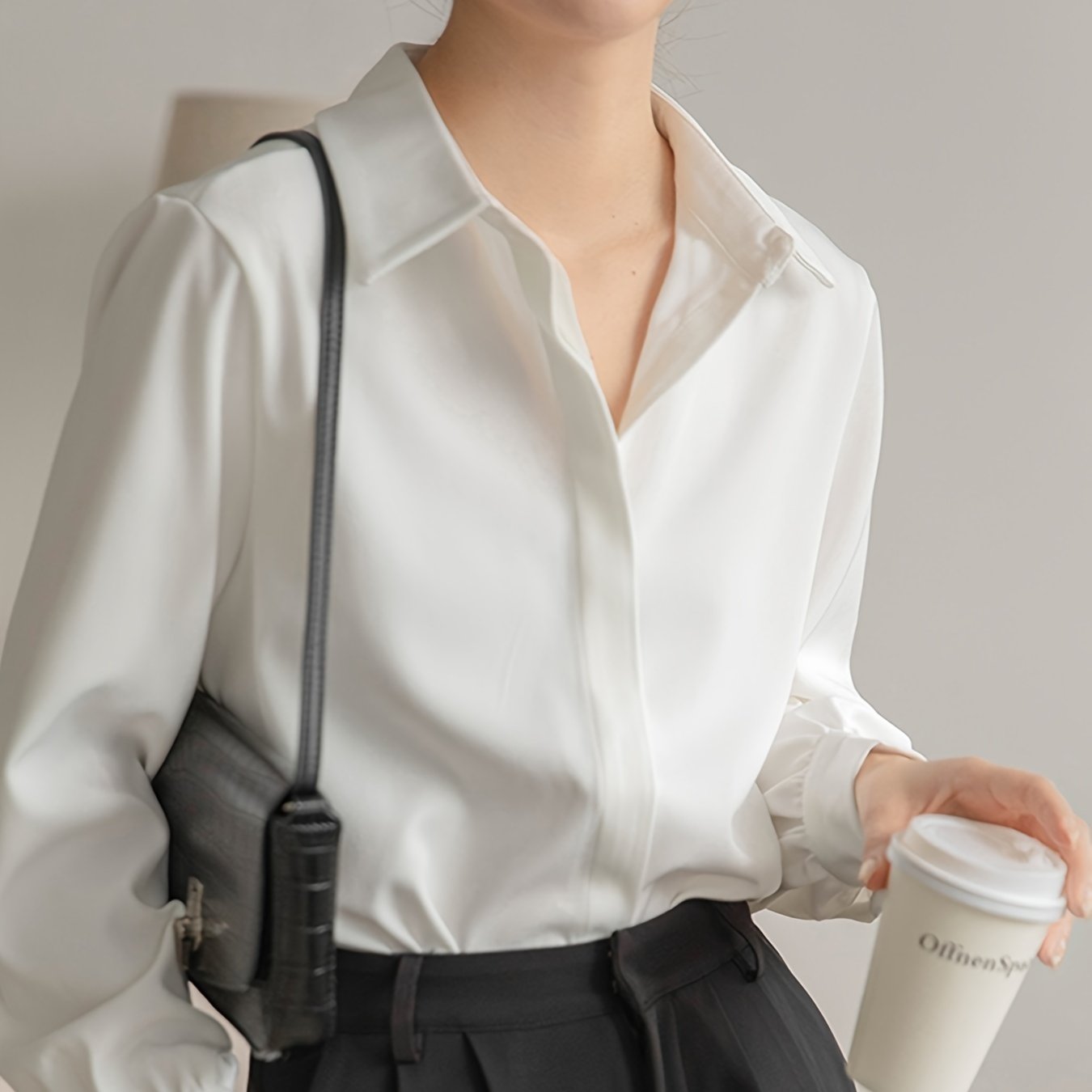 vlovelaw V-neck Loose Lapel Blouses, Casual Chiffon Long Sleeve Fashion Spring Fall Shirts Tops, Women's Clothing