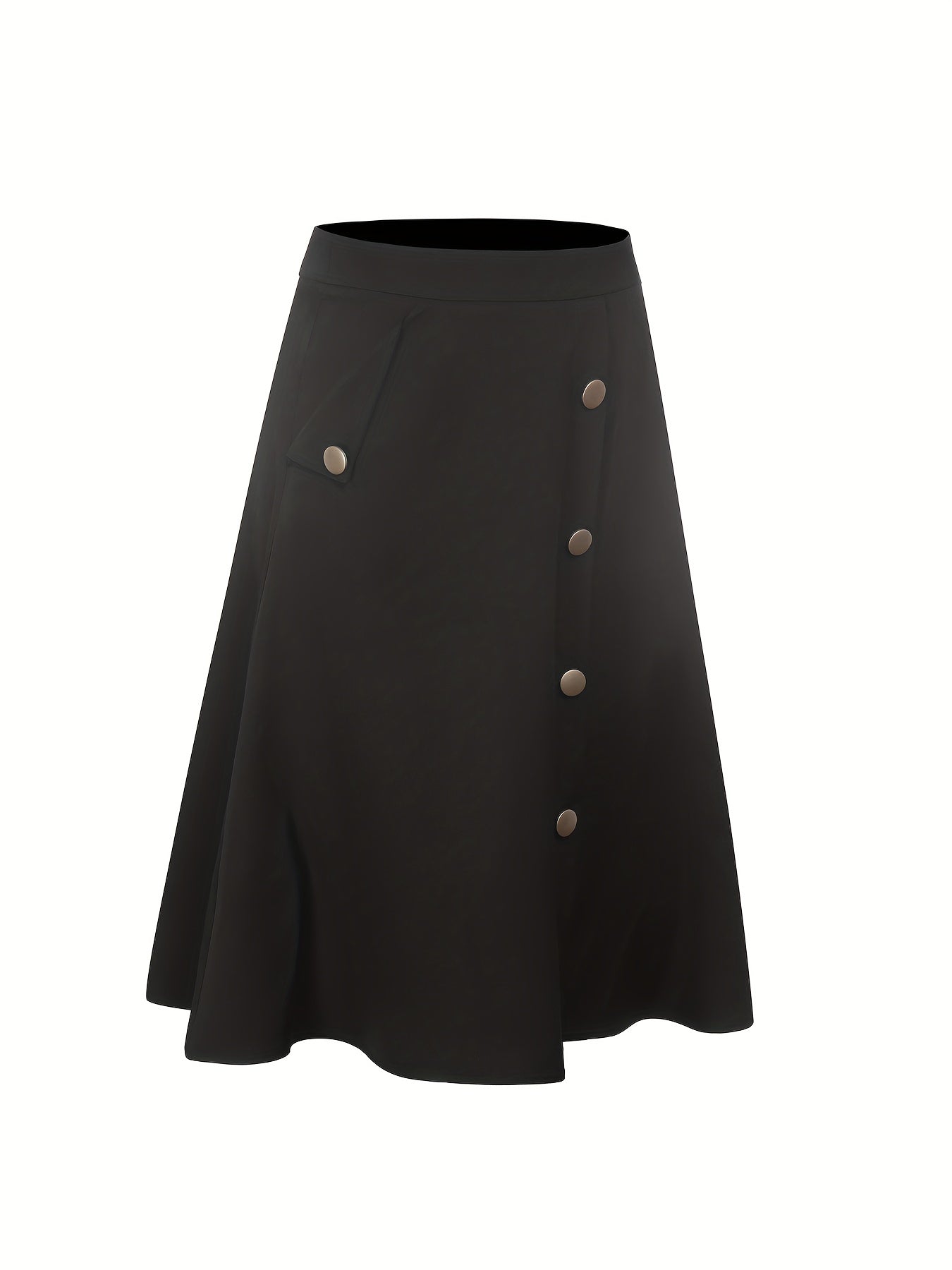 Button Front Pocket Skirt, Casual Solid Every Day Skirt, Women's Clothing