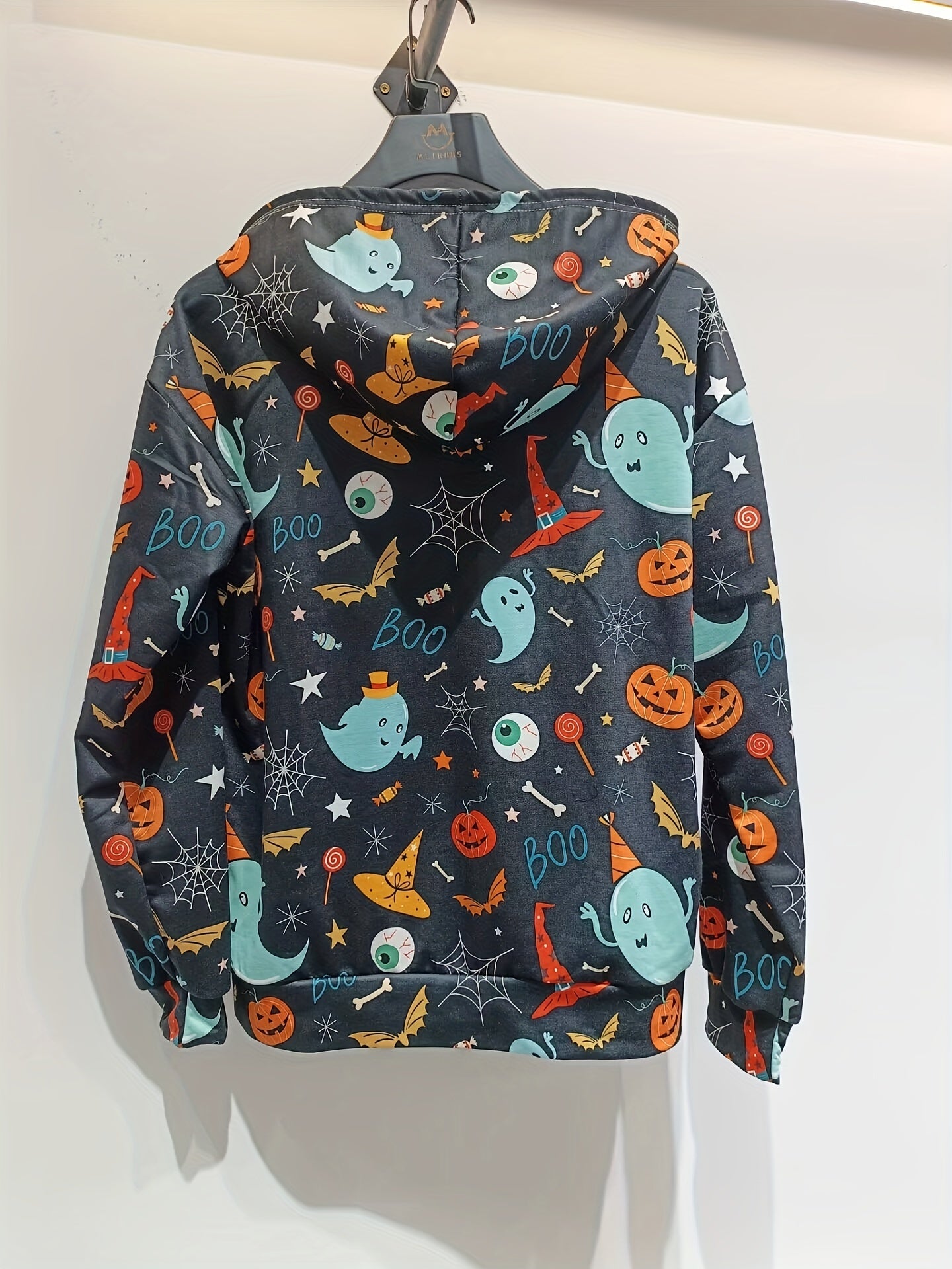 Halloween Ghost Graphic Sports Hooded Sweatshirts, Pumpkin Print Casual Drawstring Hoodies With Front Pocket, Women's Sporty Sweatshirts